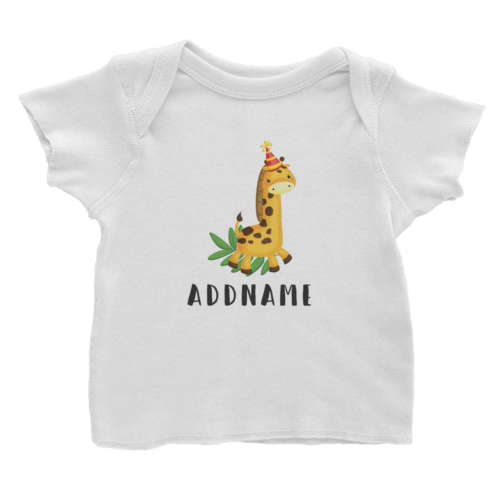 Birthday Safari Giraffa Wearing Party Hat Addname Baby T-Shirt