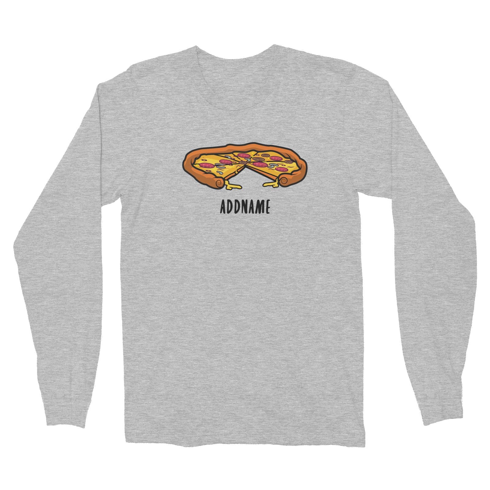 Fast Food Whole Pizza with A Slice Taken Out Addname Long Sleeve Unisex T-Shirt  Matching Family Comic Cartoon Personalizable Designs