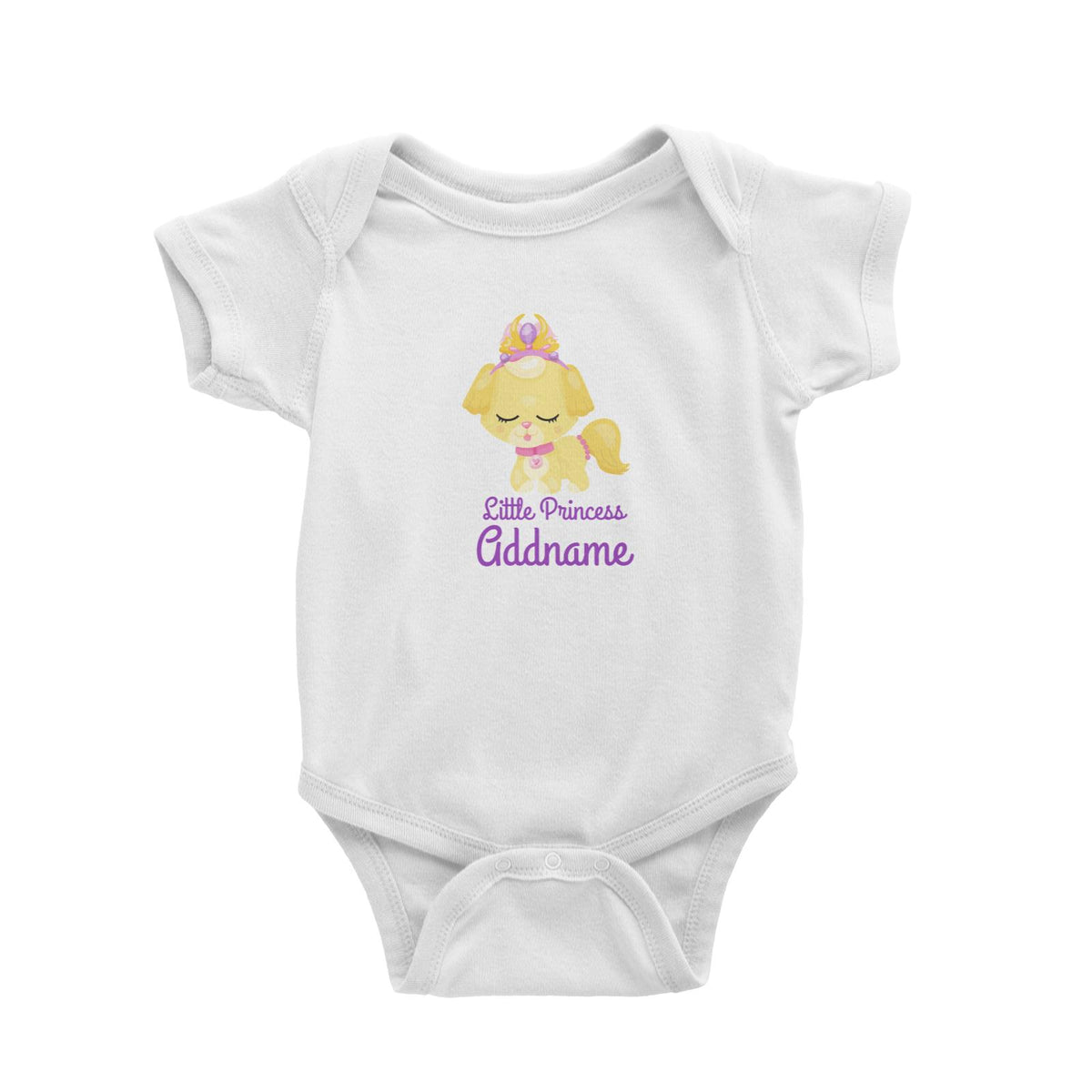 Little Princess Pets Yellow Dog with Crown Addname White Baby Romper