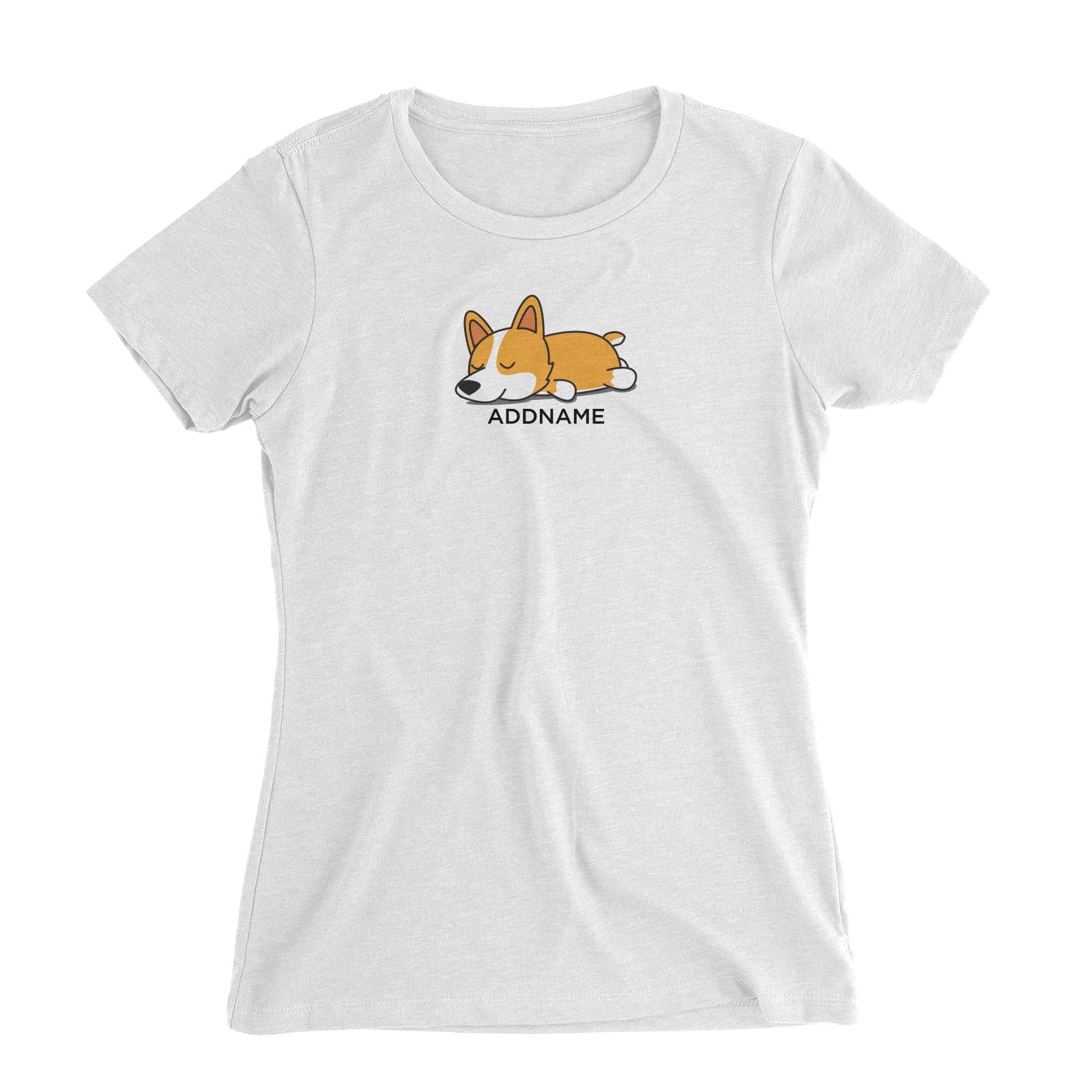 Lazy Corgi Dog Addname Women's Slim Fit T-Shirt