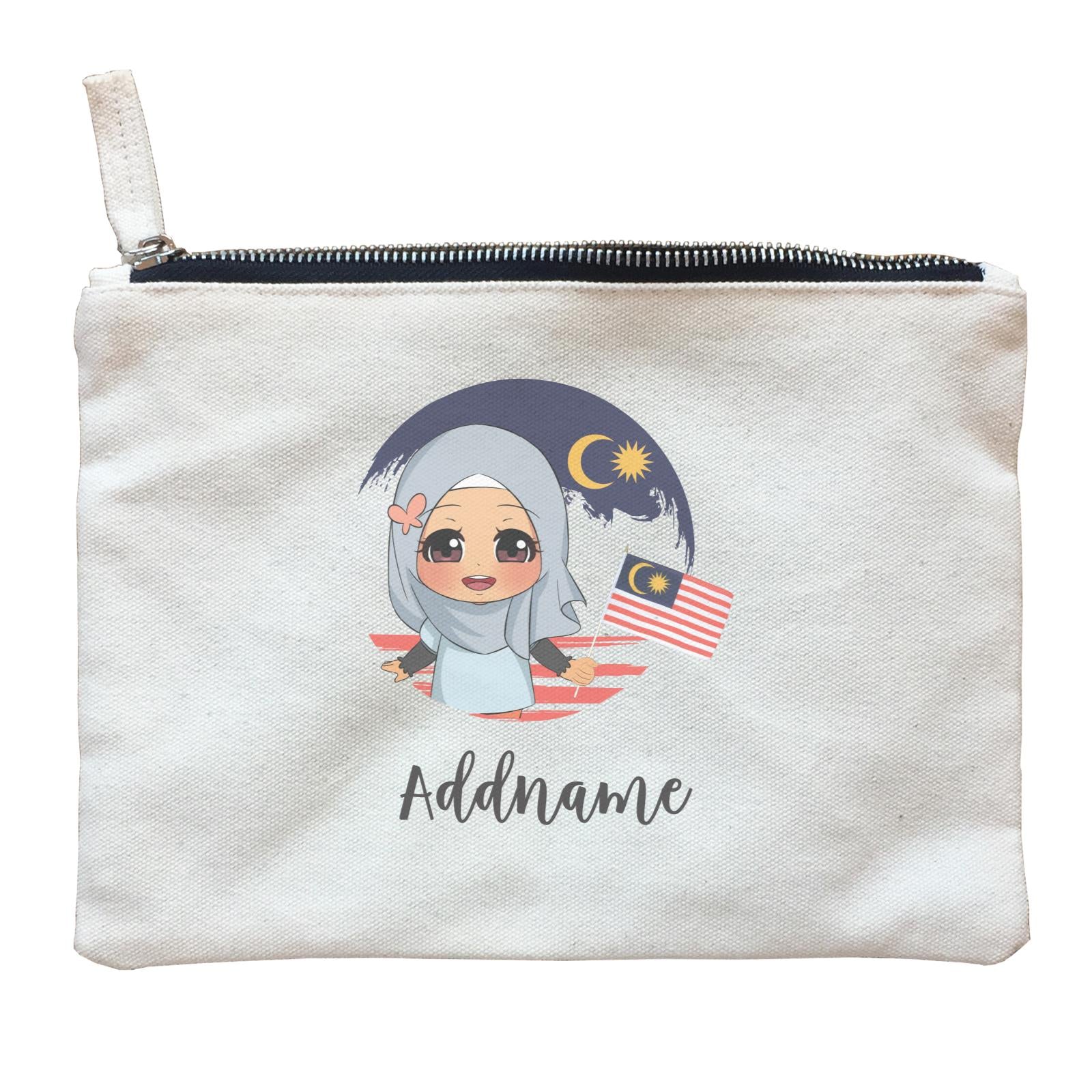 Merdeka Series Round Flag Malay Girl Addname Zipper Pouch
