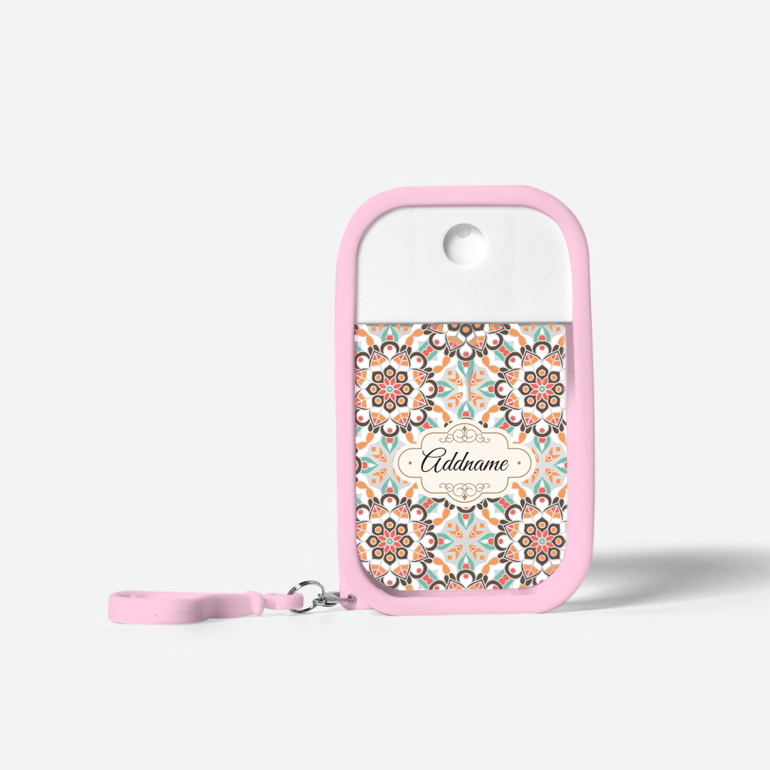 Moroccan Series Refillable Hand Sanitizer with Personalisation - Arabesque Geo Brown Light Pink