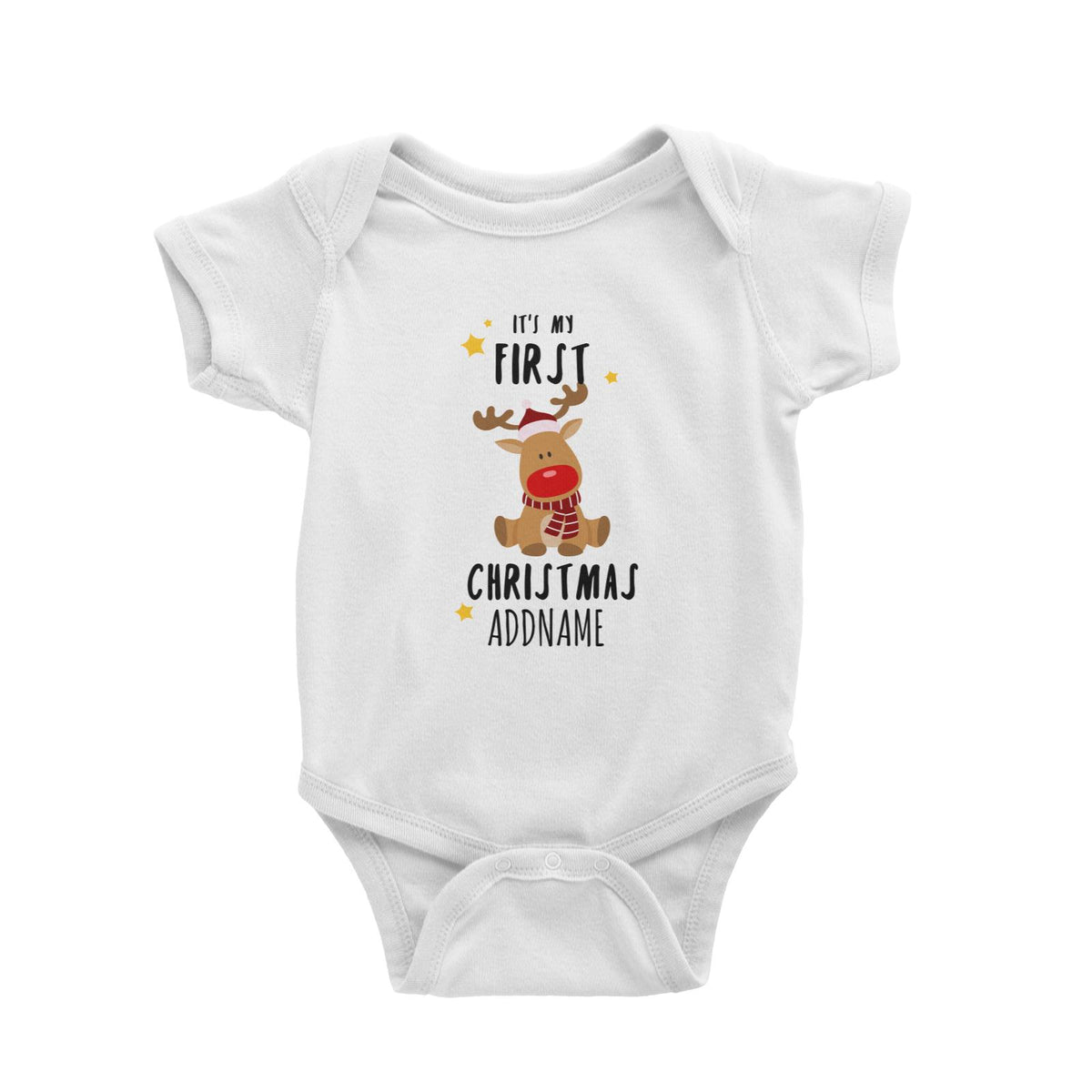 Cute Rudolph First Christmas Addname Baby Romper  Personalizable Designs Animal