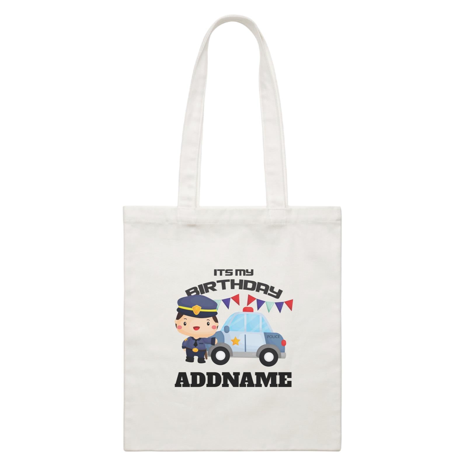 Birthday Police Officer Boy In Suit With Police Car Its My Birthday Addname White Canvas Bag