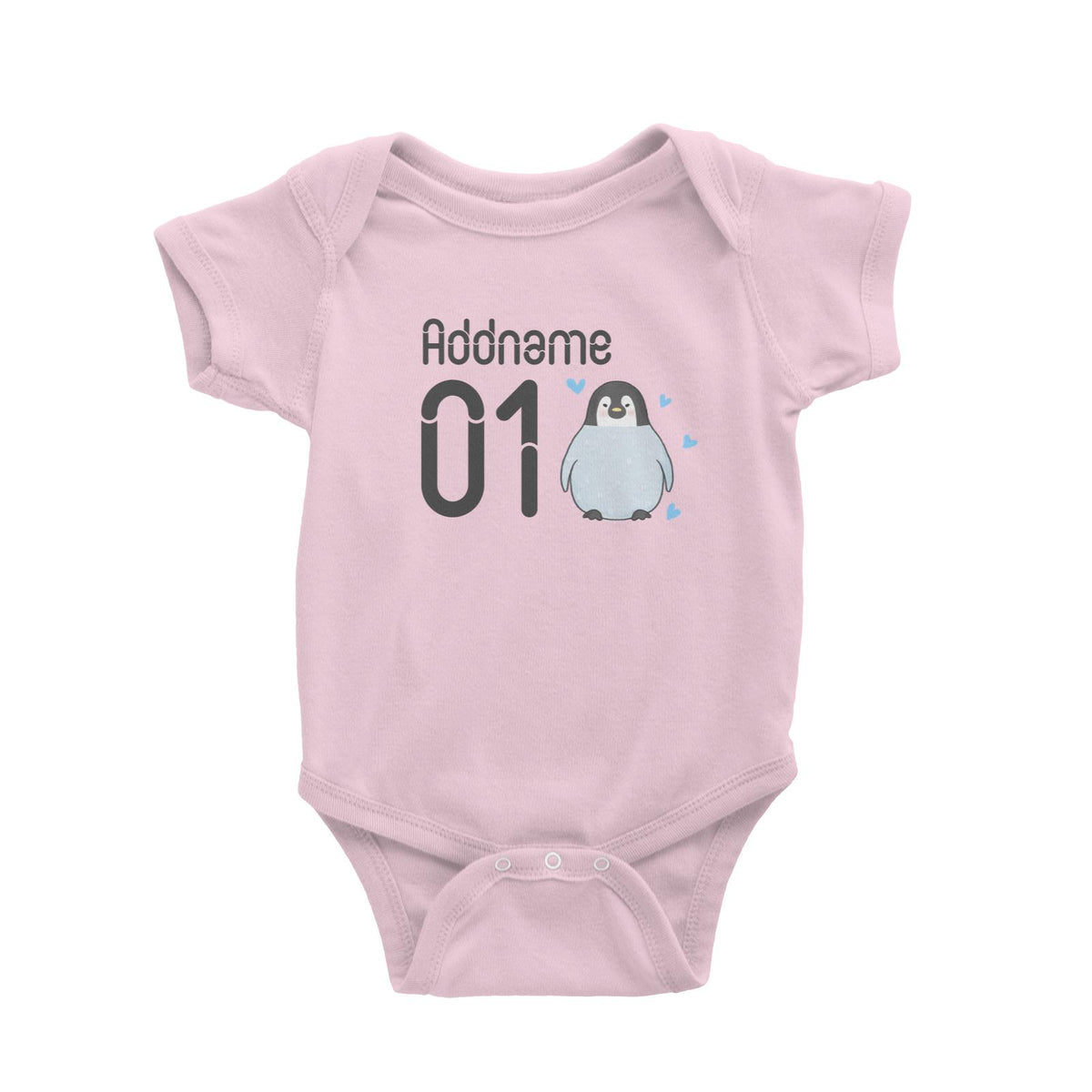 Name and Number Cute Hand Drawn Style Penguin Baby Romper