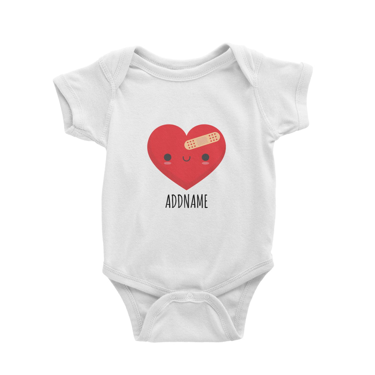 Smiling Heart with Plaster White White Baby Romper