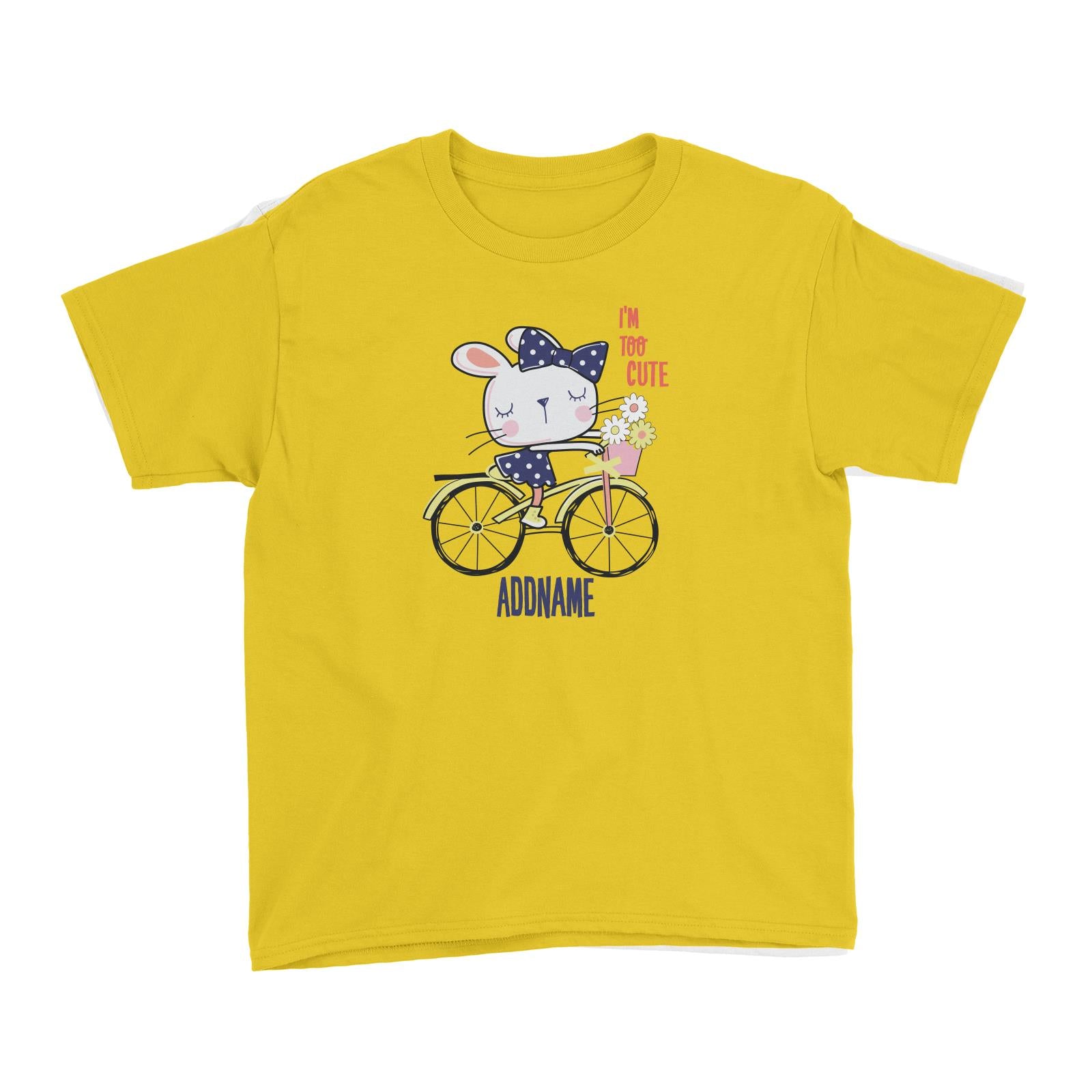 Cool Vibrant Series I'm Too Cute Bunny on Bicycle Addname Kid's T-Shirt