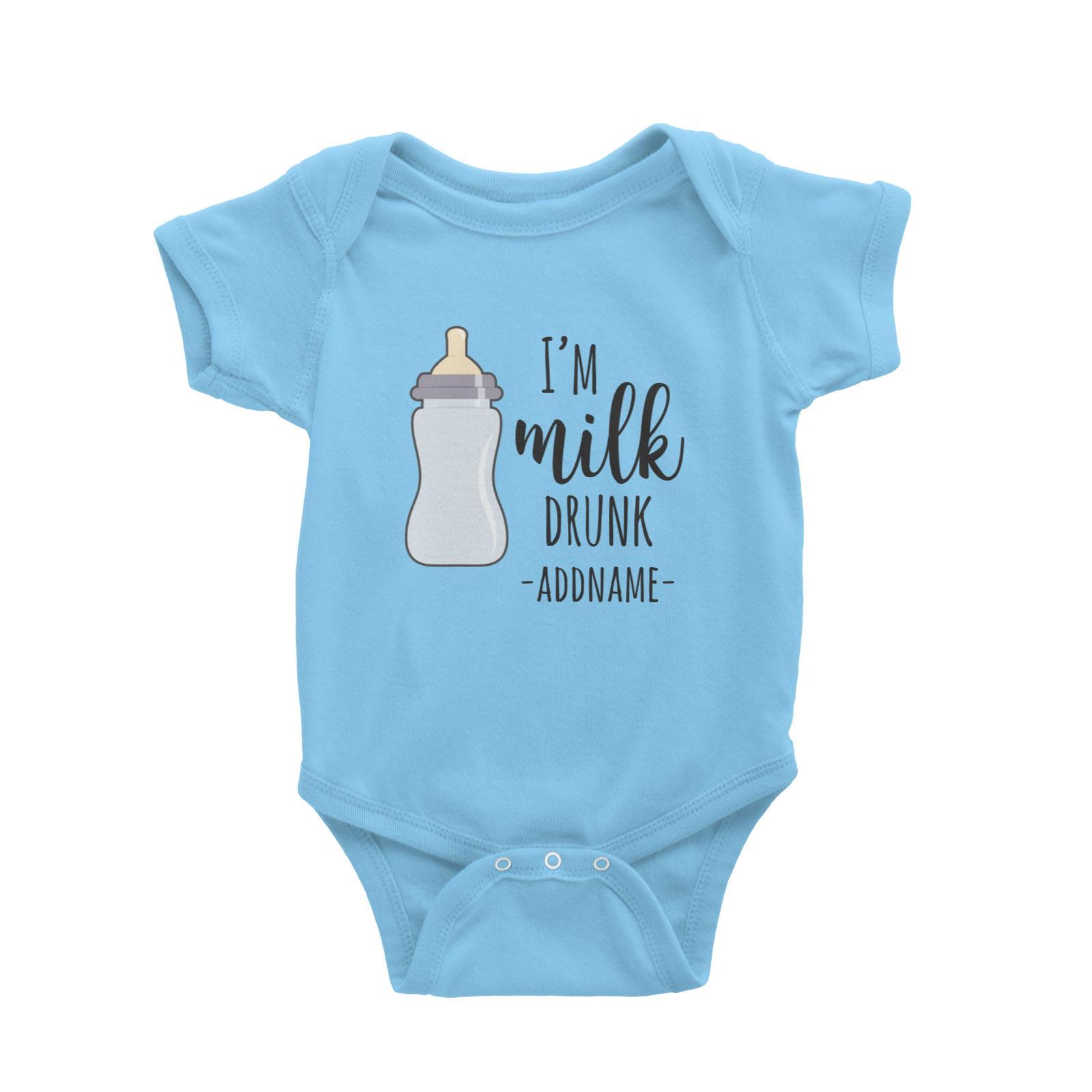 I'm Milk Drunk Addname with Milk Bottle Baby Romper Personalizable Designs Basic Newborn