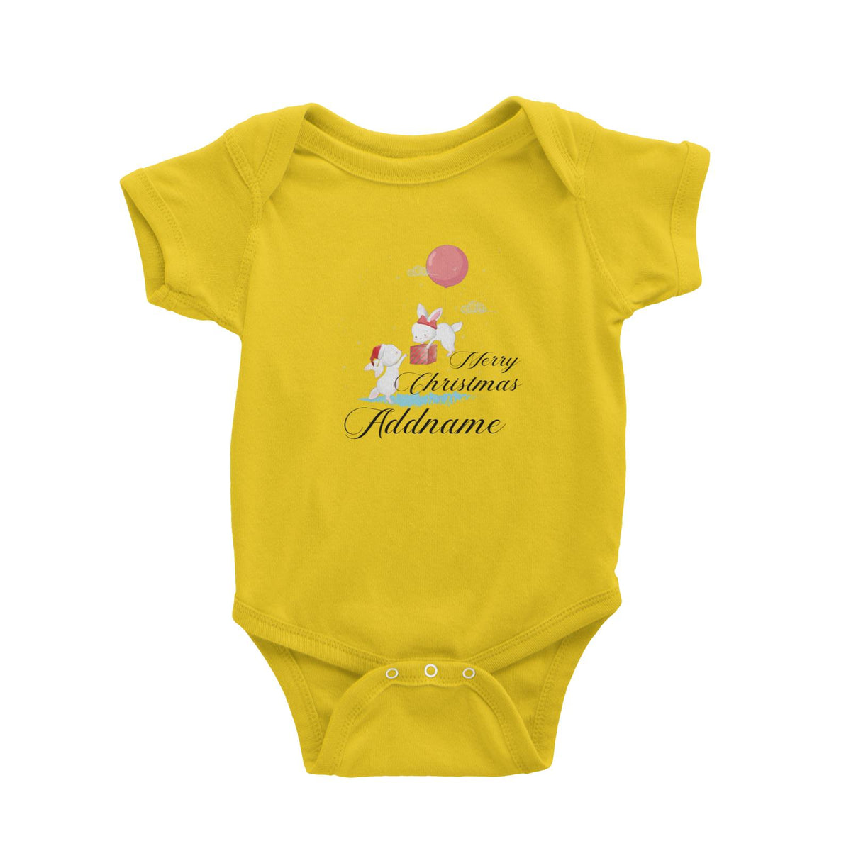 Christmas Cute Rabbits With Balloon Merry Christmas Addname Baby Romper