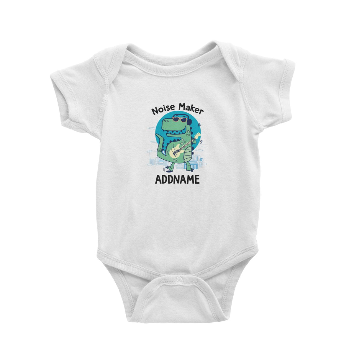 Cool Vibrant Series Noise Maker Rockstar Dinosaur Addname Baby Romper