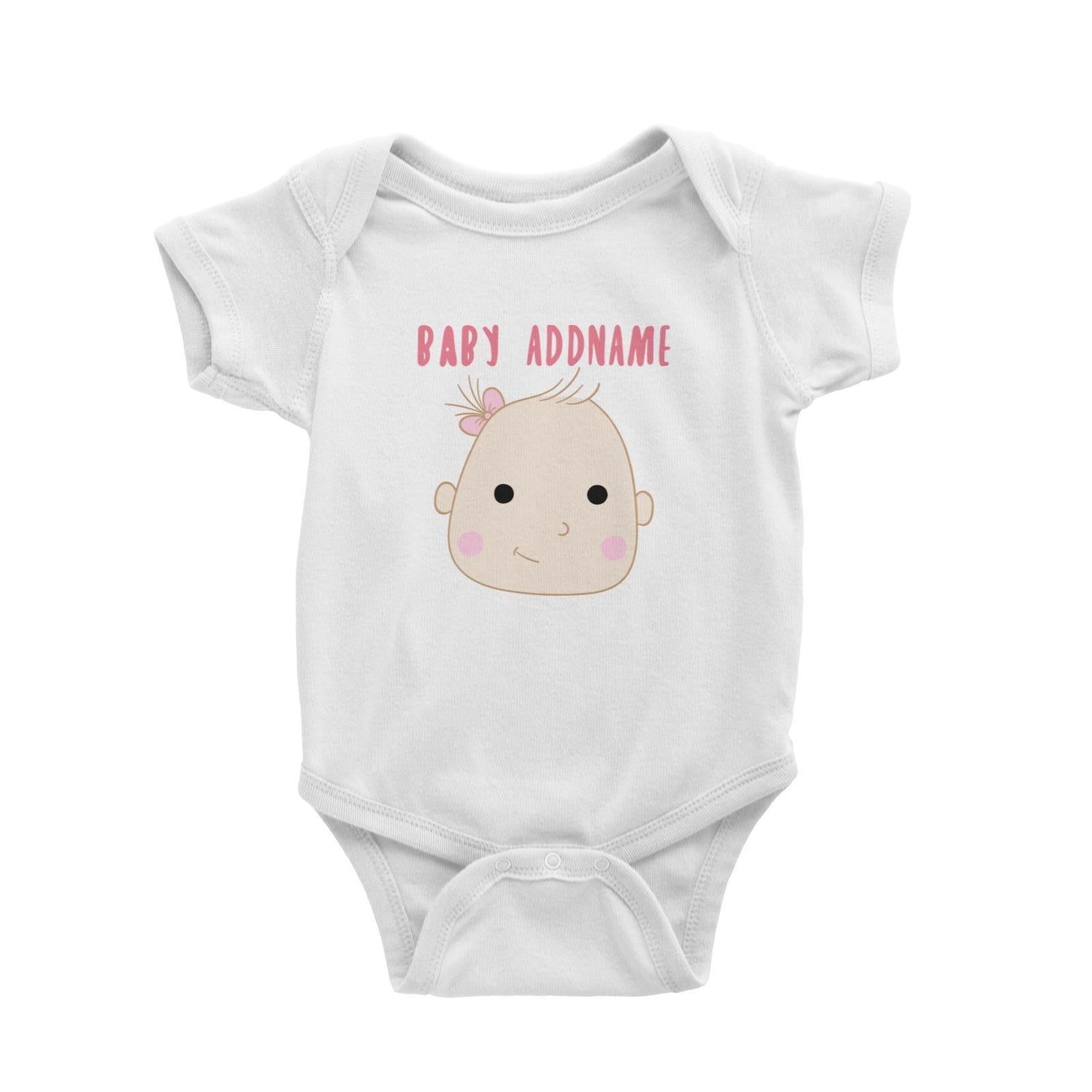 Cute Baby Girl Face Addname with Pink Ribbon Baby Romper Personalizable Designs Basic Newborn
