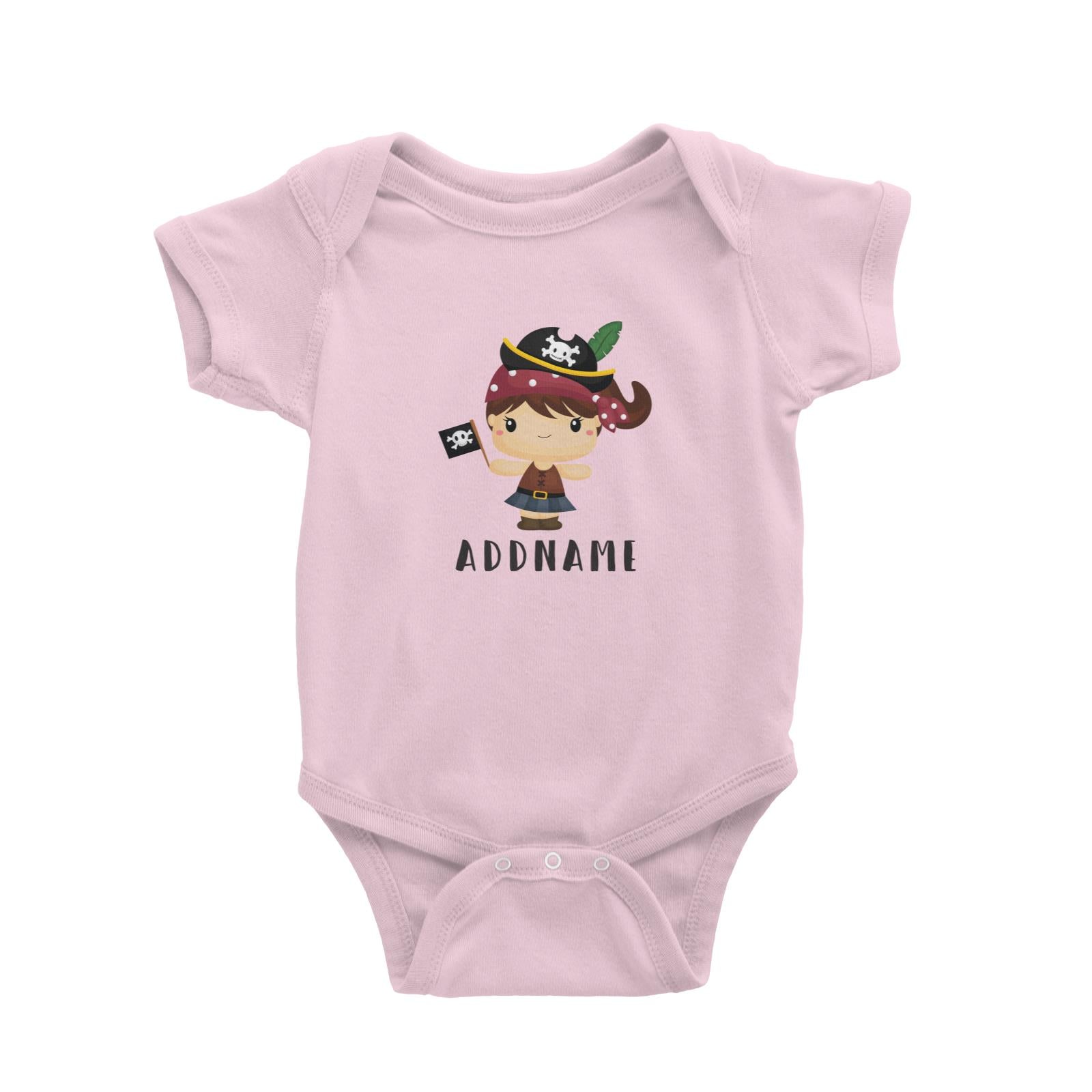 Birthday Pirate Happy Girl Captain Holding Pirate Flag Addname Baby Romper