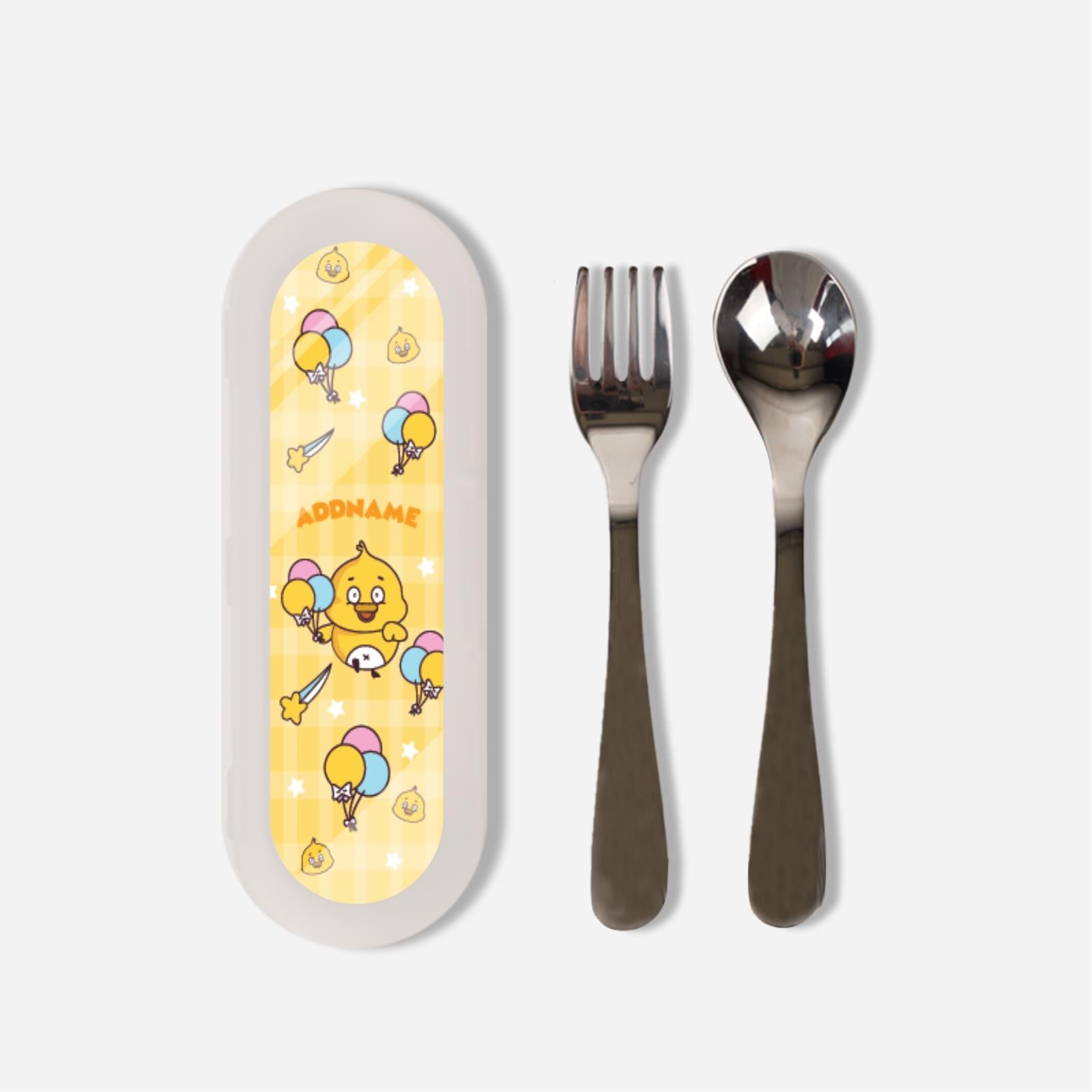 Cute Doodle Series Kids Cutlery Set - Orange Grooving Duck
