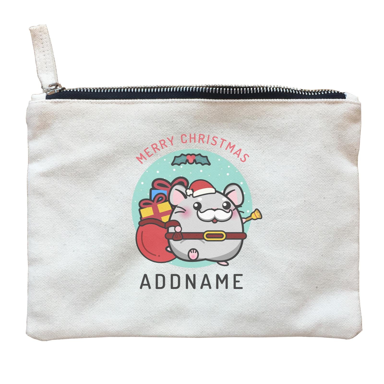 Merry Christmas Cute Santa Grandpa Hamster Zipper Pouch