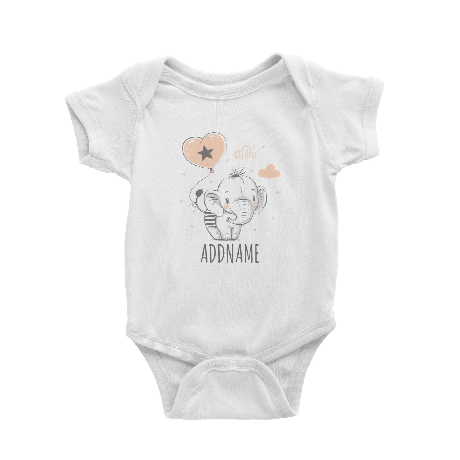 Elephant with Balloon White Baby Romper HG Personalizable Designs Cute Sweet Newborn Animal