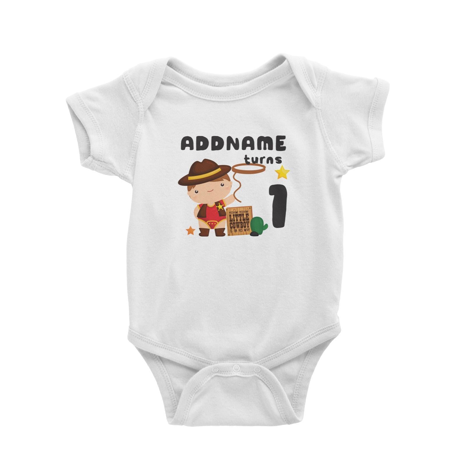 Birthday Cowboy Style Yeehaw Little Cowboy Is On His Way Addname Turns 1 Baby Romper