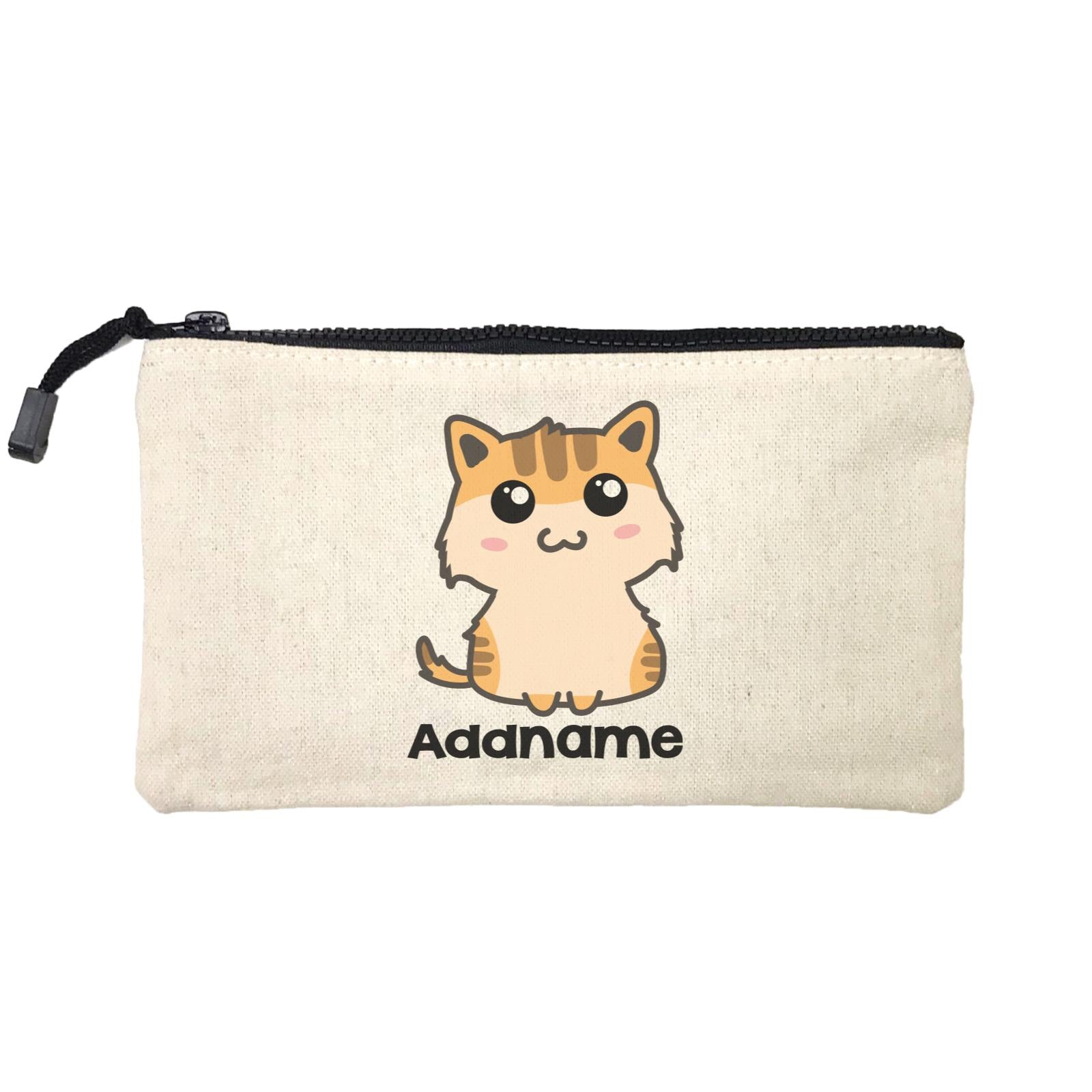 Drawn Adorable Cats Cream & Yellow Addname Mini Accessories Stationery Pouch