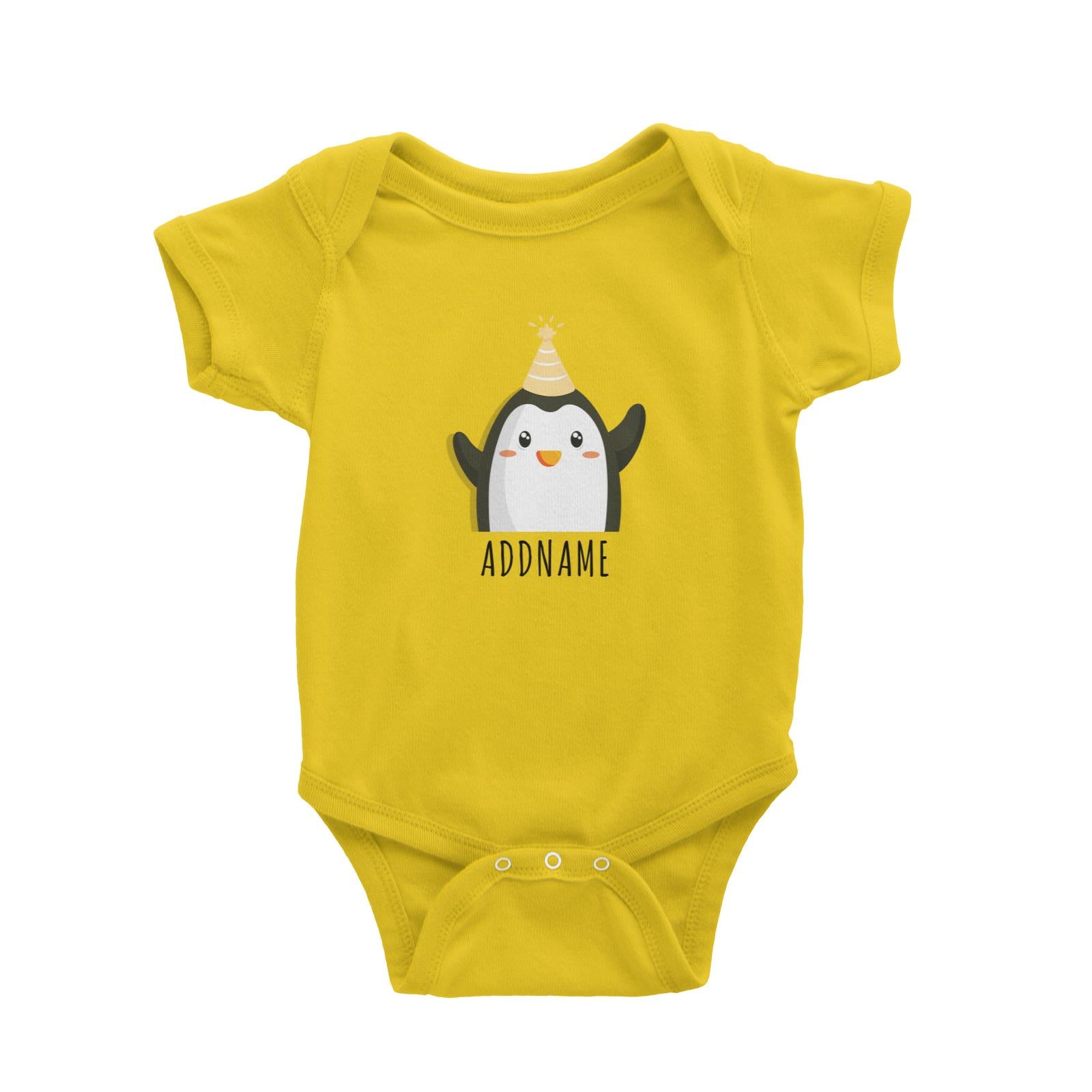 Birthday Cute Penguin Wearing Party Hat Addname Baby Romper
