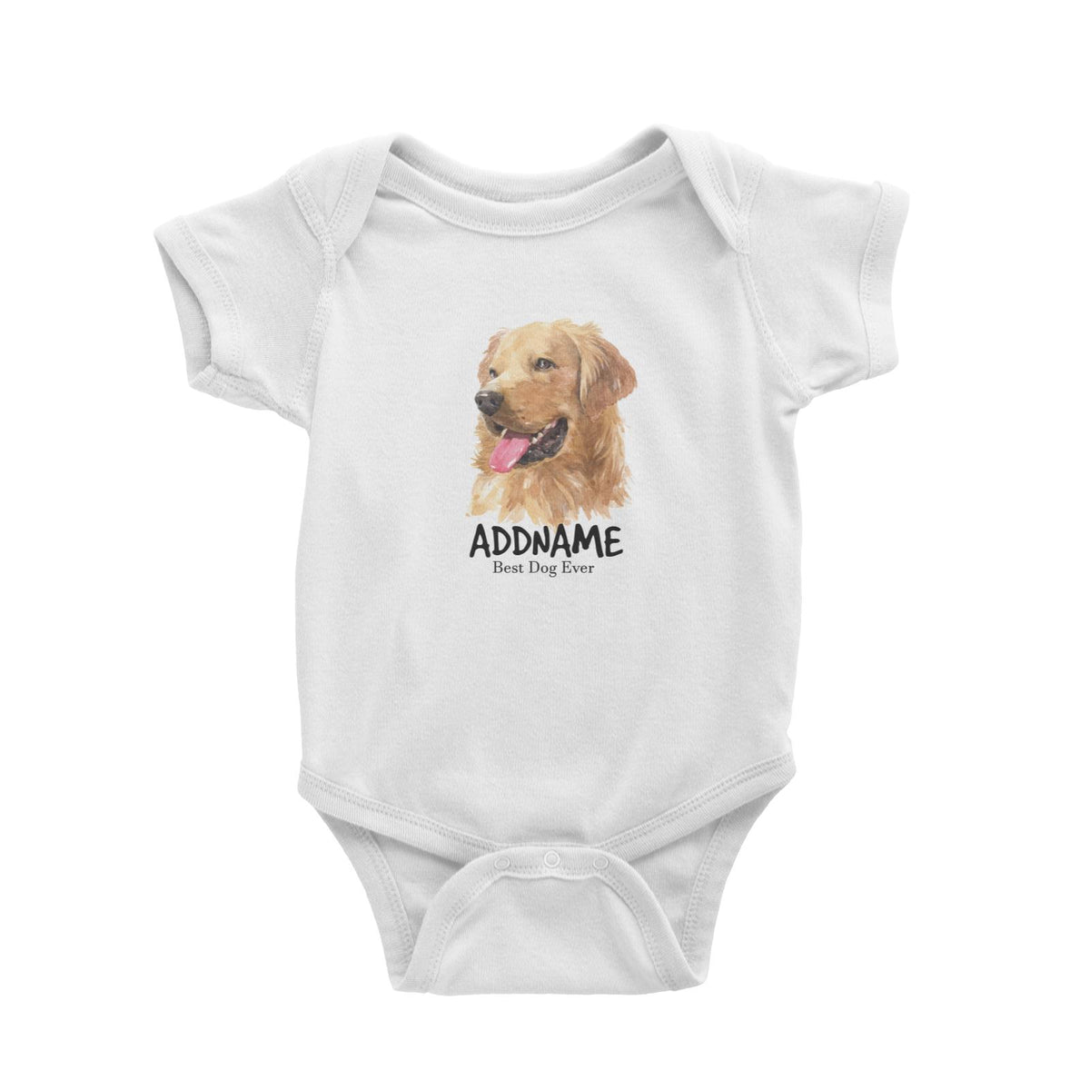 Watercolor Dog Golden Retriever Left Best Dog Ever Addname Baby Romper