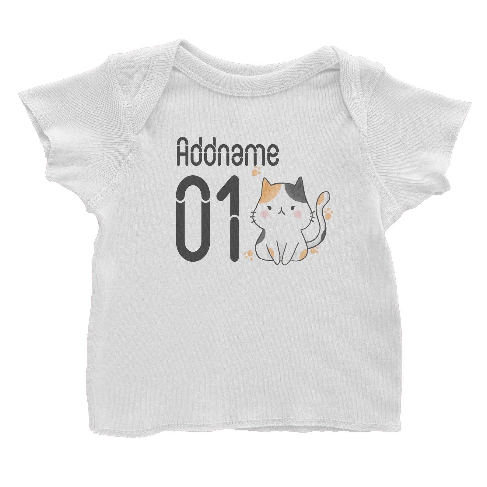 Name and Number Cute Hand Drawn Style Cat Baby T-Shirt (FLASH DEAL)