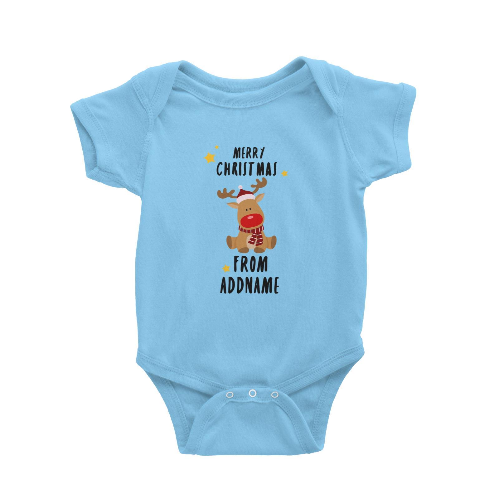 Cute Rudolph Merry Christmas Greeting Addname Baby Romper  Animal Personalizable Designs Matching Family