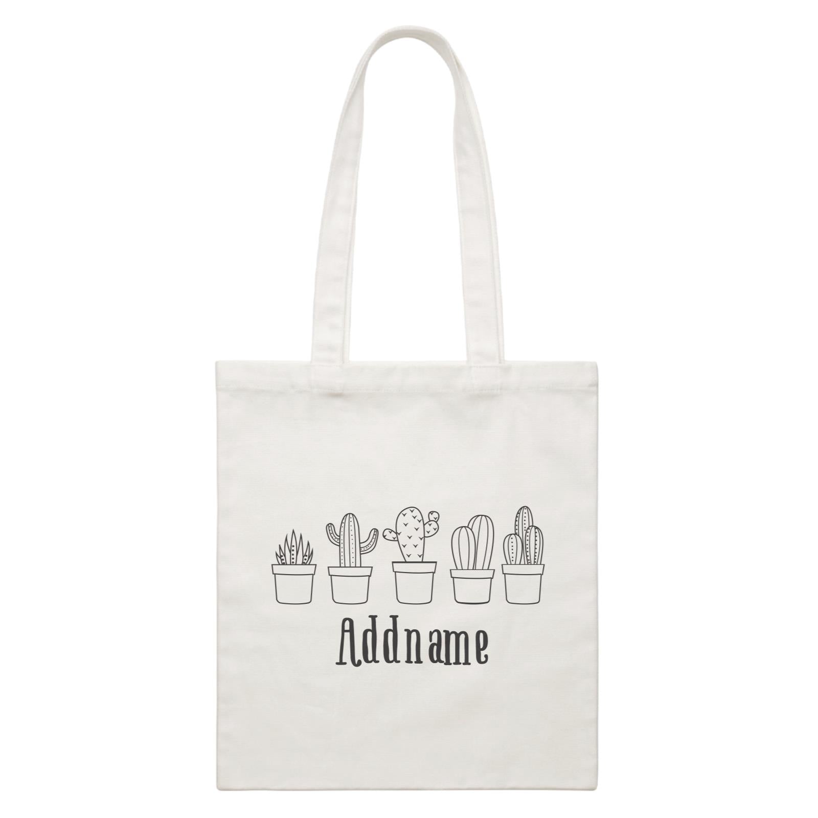 Random Quotes Doodle Cactus Addname White Canvas Bag