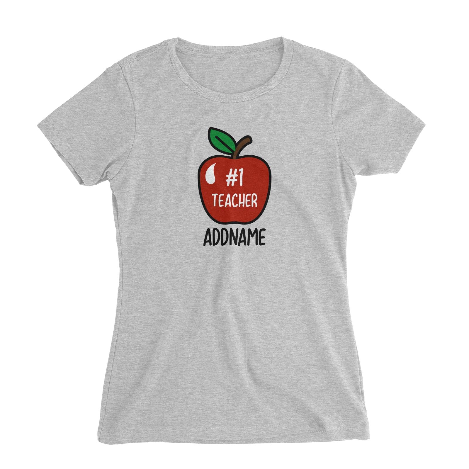 Teacher Addname Big Red Apple Hashtag 1 Teacher Addname Women's Slim Fit T-Shirt