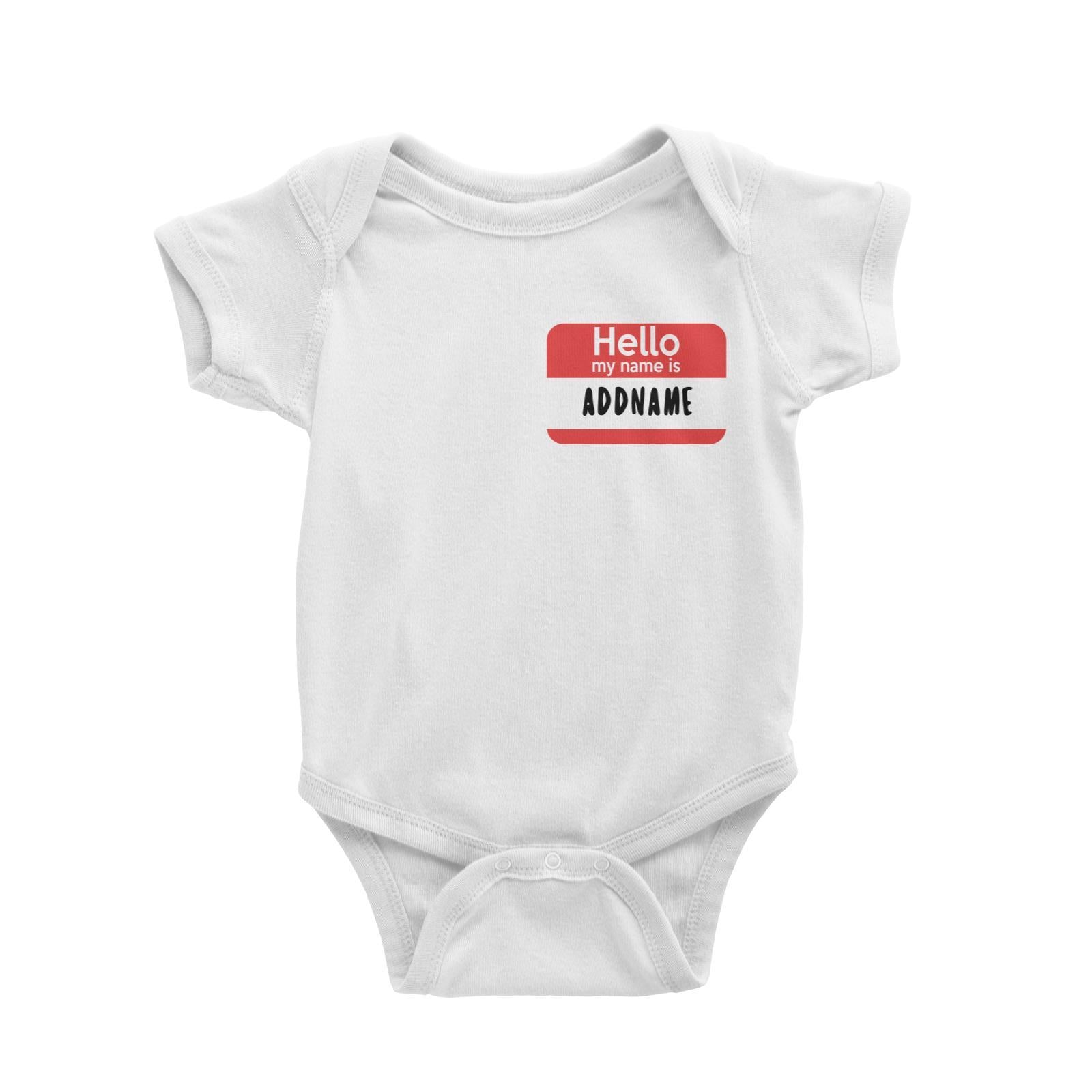 Hello My Name is Addname in Red Tag Baby Romper Personalizable Designs Basic Newborn