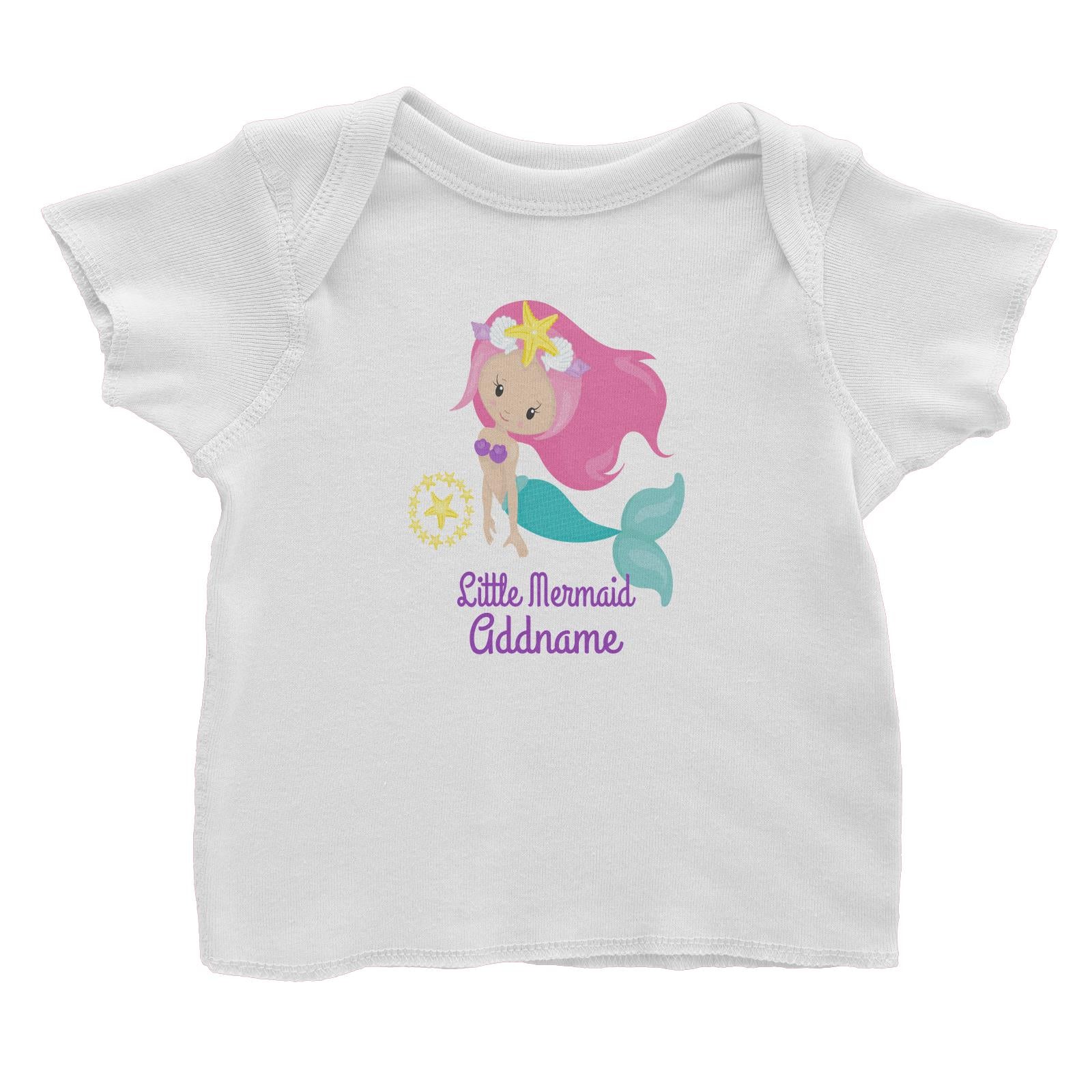 Little Mermaid Swimming with Starfish Emblem Addname Baby T-Shirt
