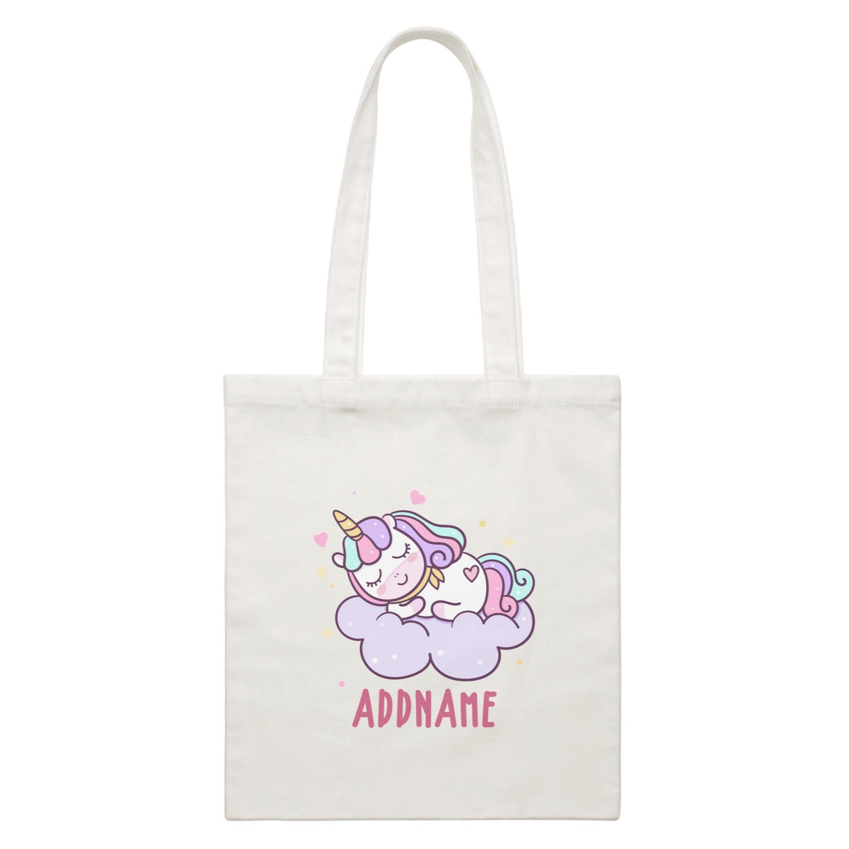 Unicorn And Princess Series Cute Pastel Sleeping Unicorn On a Cloud Addname White Canvas Bag