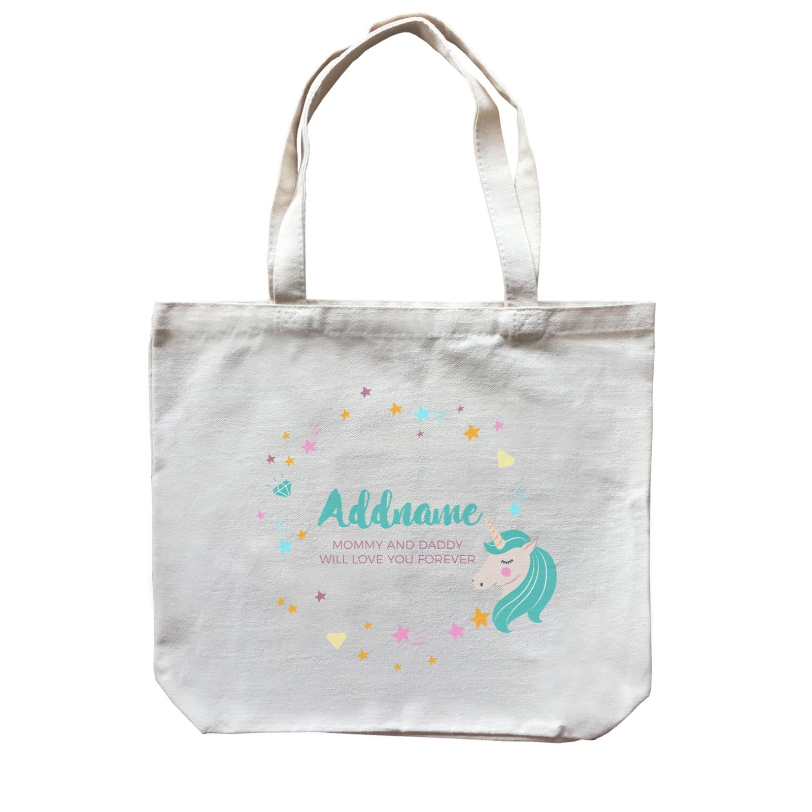 Cute Green Unicorn with Star and Diamond Elements Personalizable with Name and Date Canvas Bag