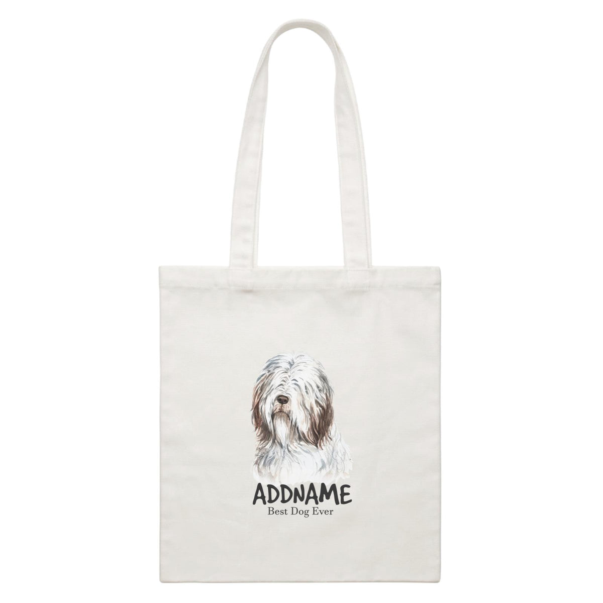 Watercolor Dog Bearded Collie Best Dog Ever Addname White Canvas Bag