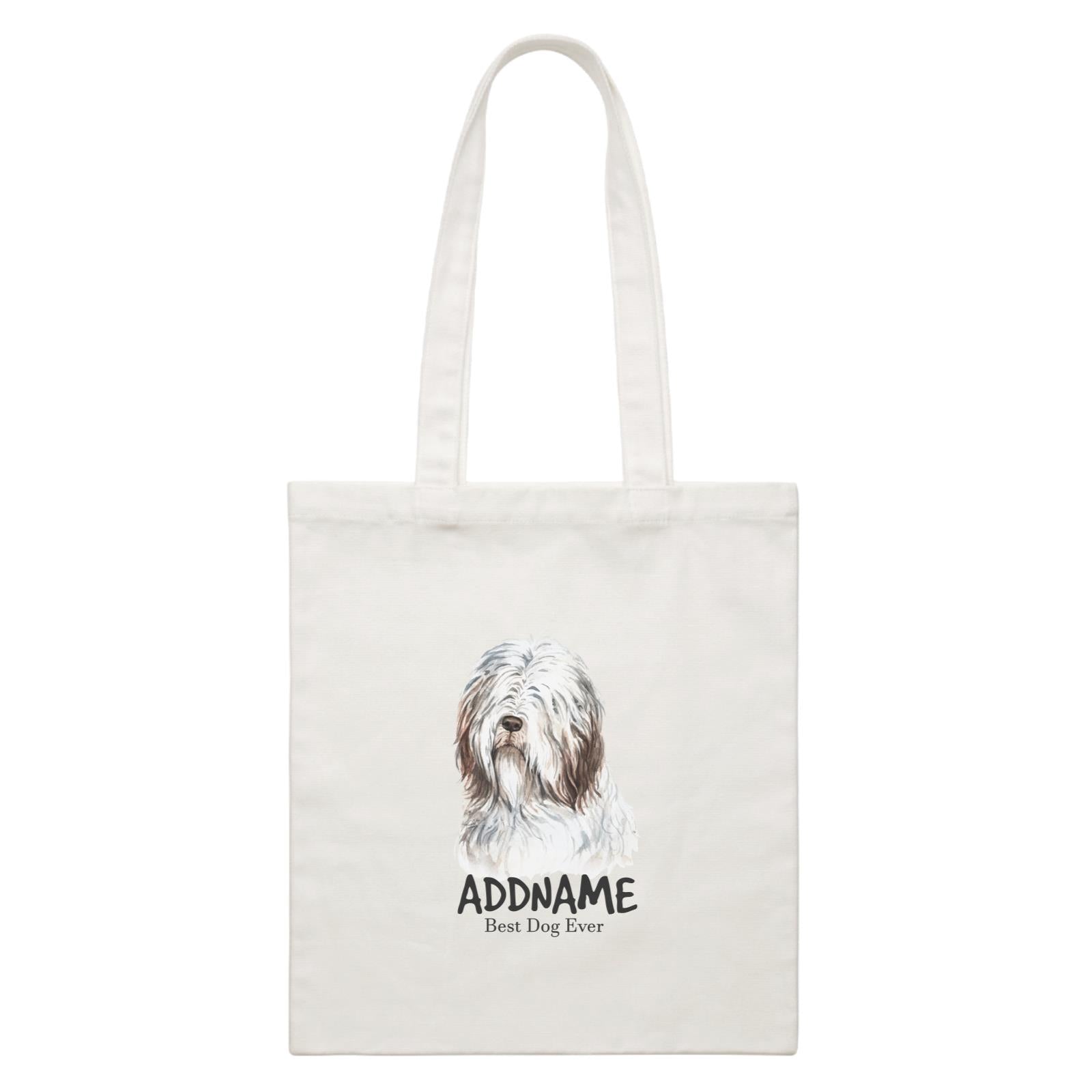 Watercolor Dog Bearded Collie Best Dog Ever Addname White Canvas Bag
