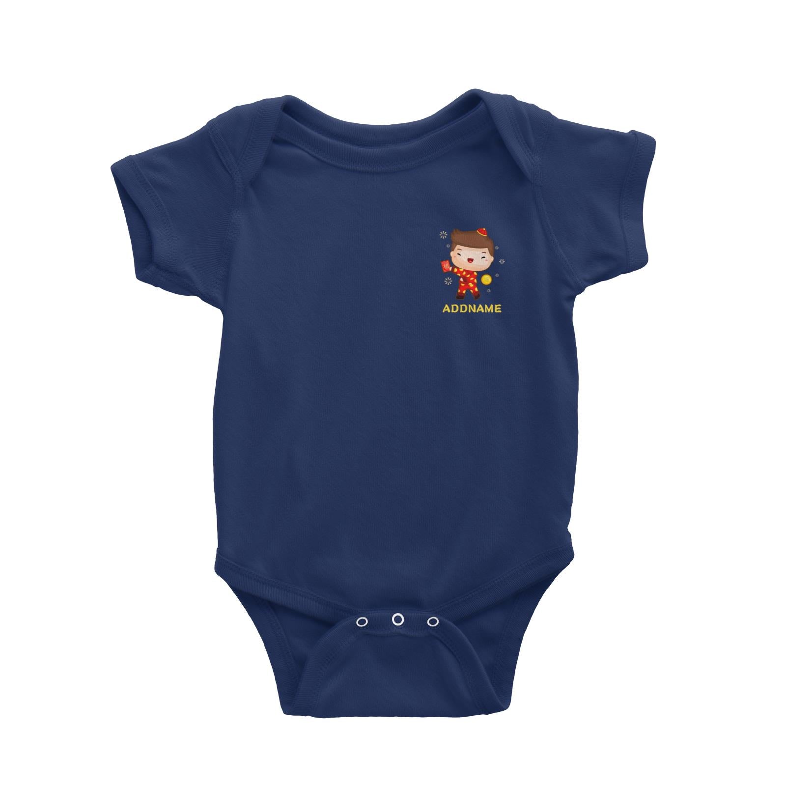 Cute Pig CNY Boy with Red Packet and Happiness Symbol Pocket Design Baby Romper