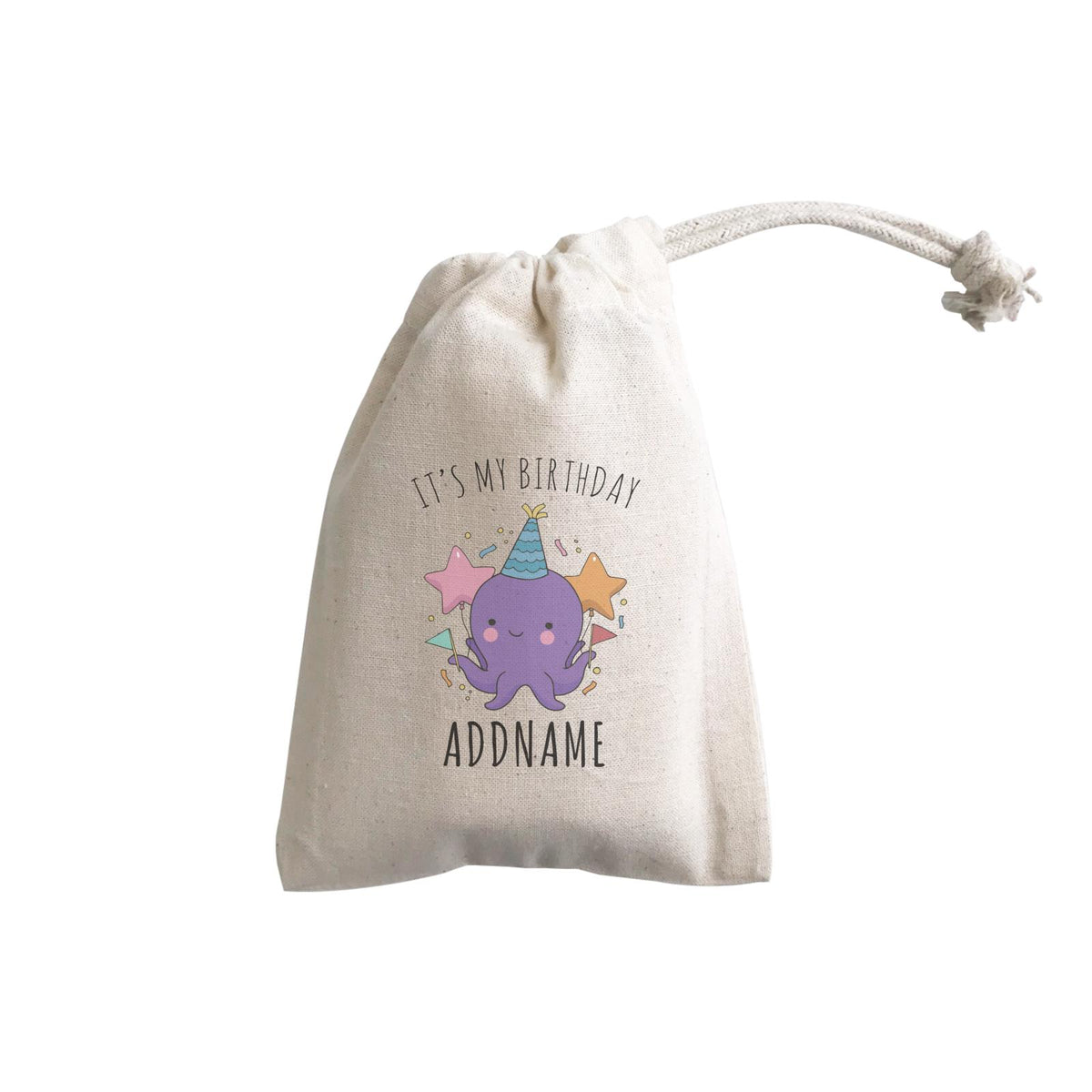 Birthday Sketch Animals Octopus with Flags It's My Birthday Addname GP Gift Pouch
