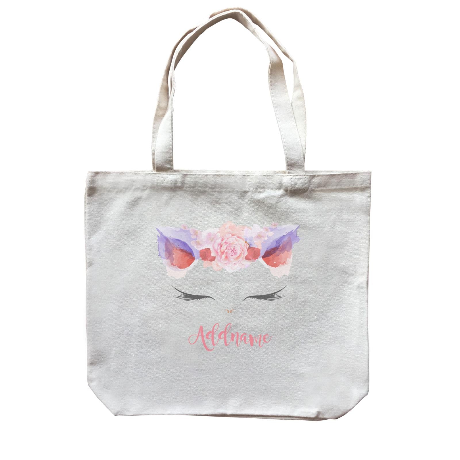 Pink and Red Roses Garland Cat Face Addname Canvas Bag