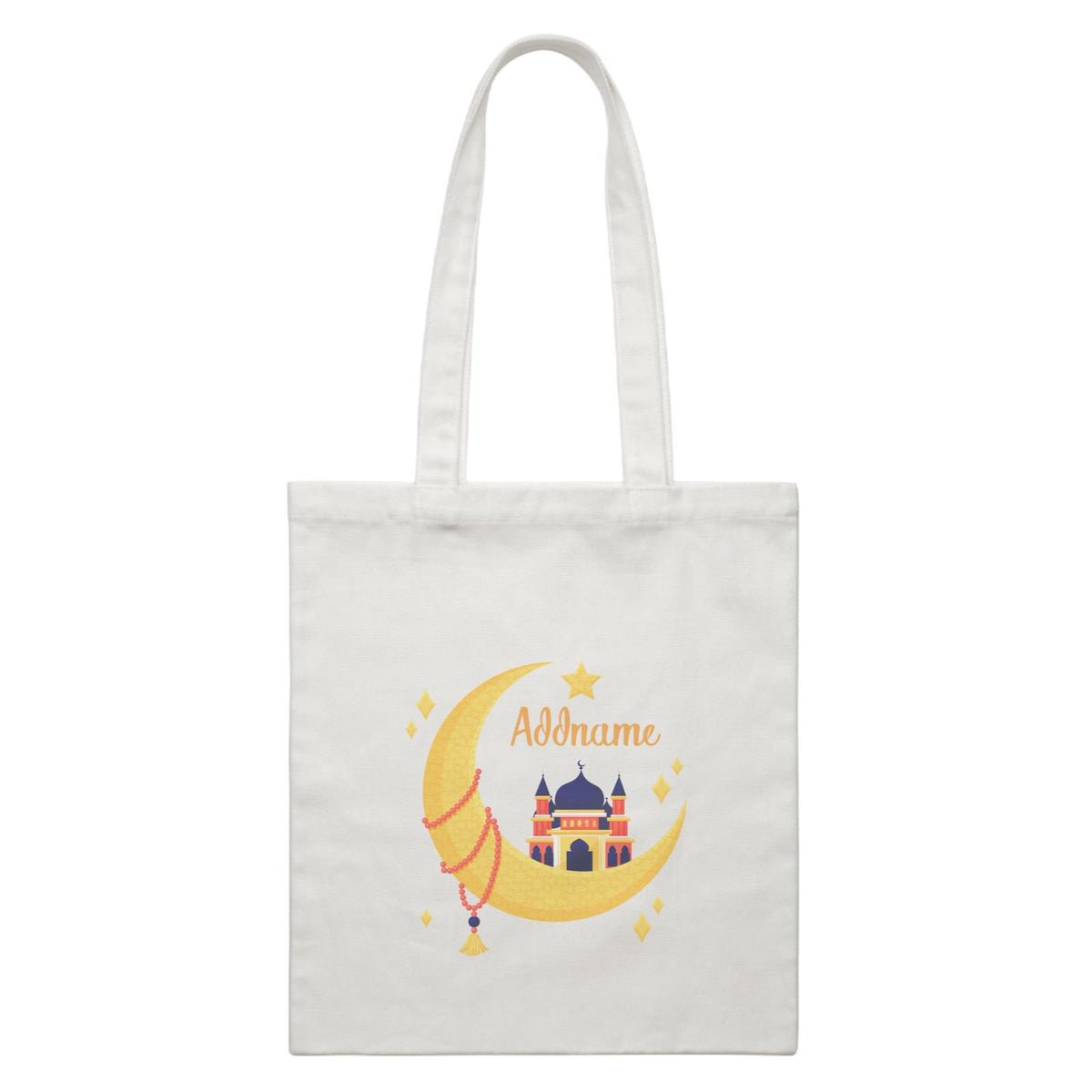 Raya Moon Islamic Moon Star And Mosque Addname Accessories White Canvas Bag