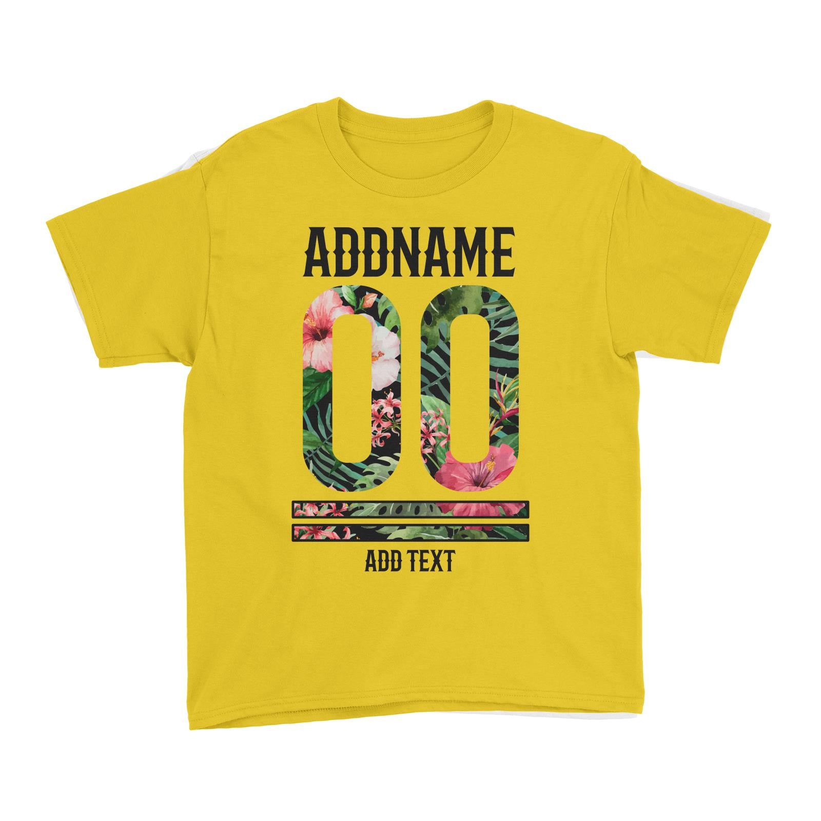 Tropical Leaves With Bunga Raya Personalizable with Name Number and Text Kid's T-Shirt