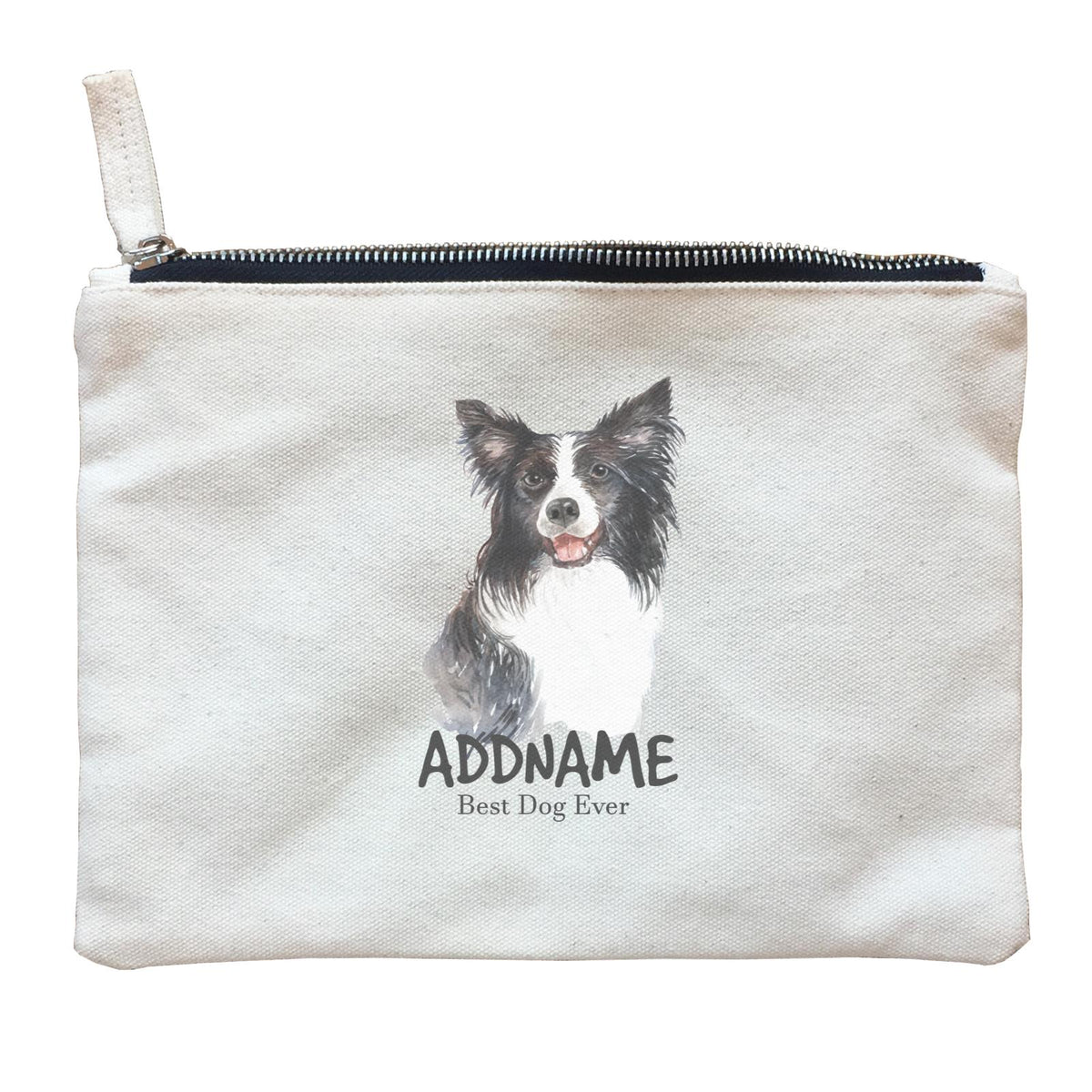 Watercolor Dog Border Collie Best Dog Ever Addname Zipper Pouch