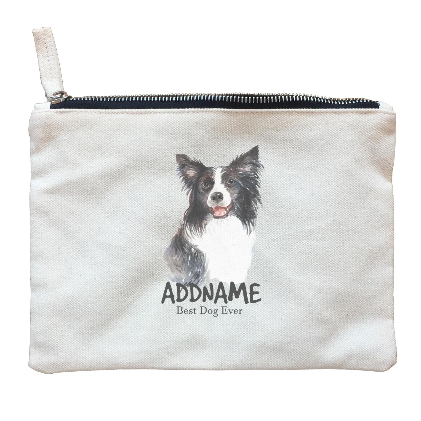 Watercolor Dog Border Collie Best Dog Ever Addname Zipper Pouch