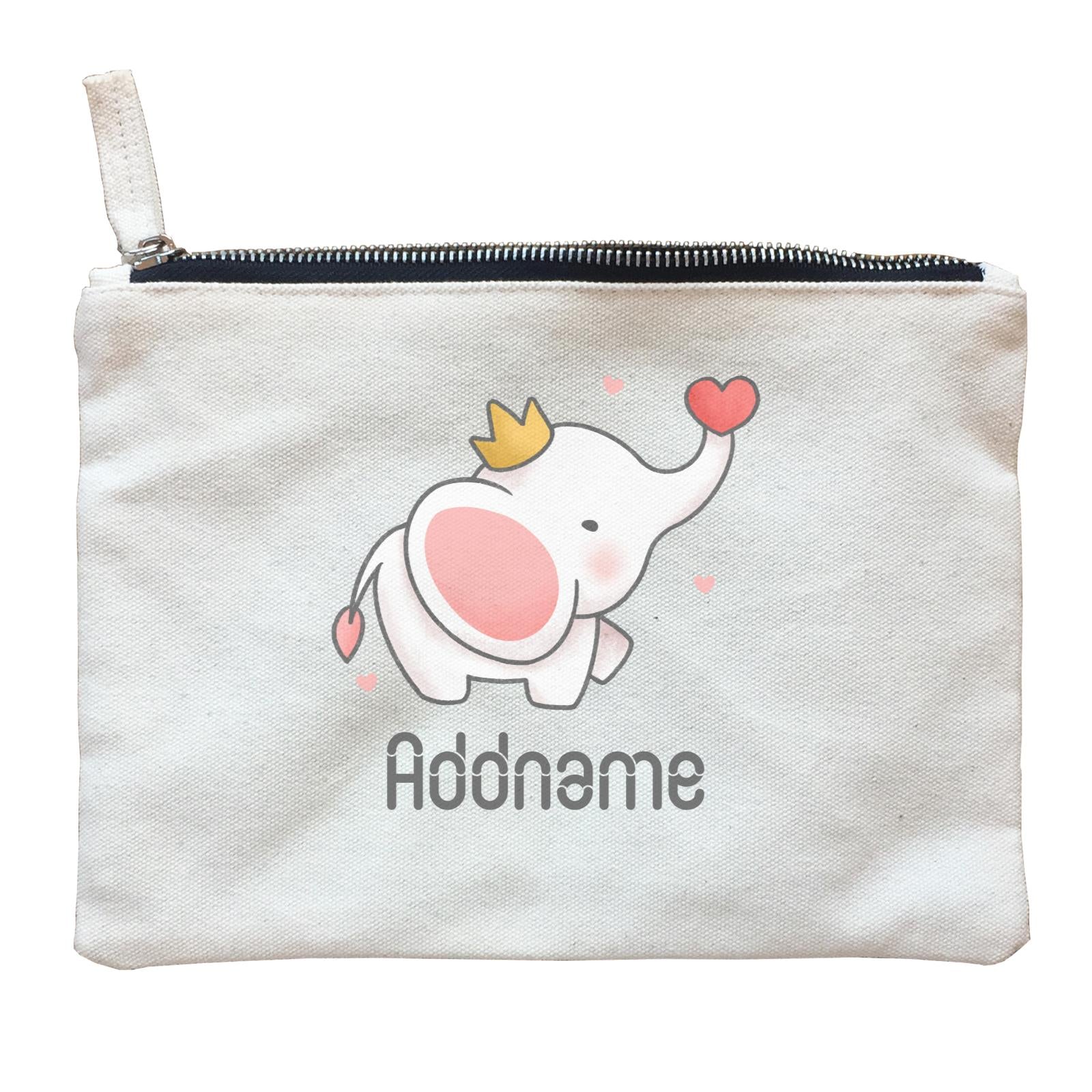 Cute Hand Drawn Style Baby Elephant with Heart and Crown Addname Zipper Pouch
