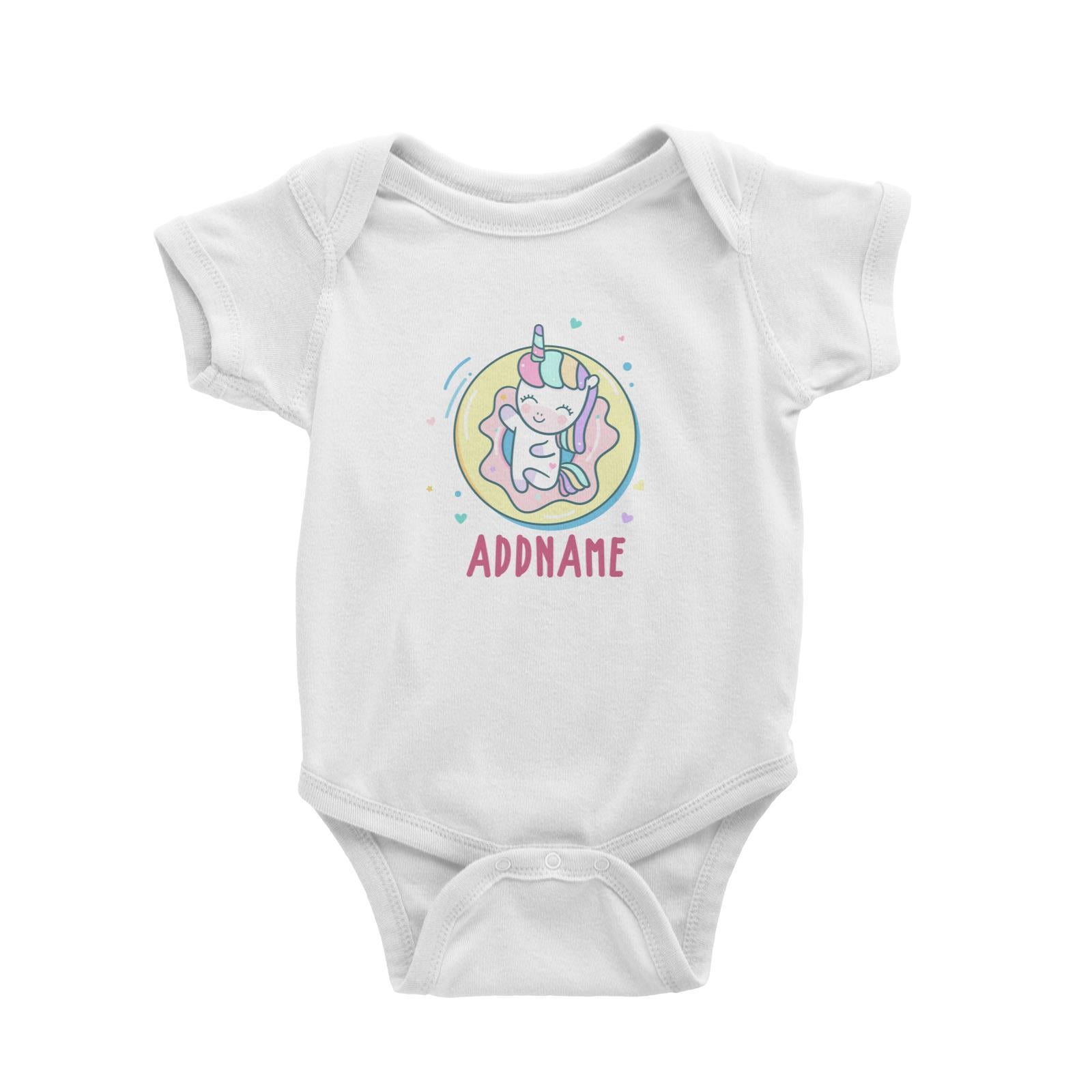 Unicorn And Princess Series Unicorn Chilling Donut Addname Baby Romper