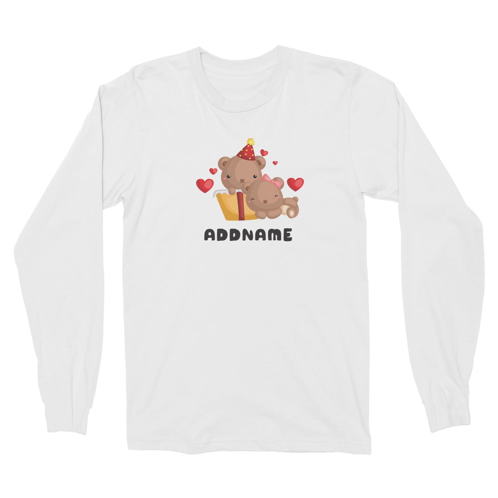 Birthday Friendly Animals Happy Two Bears Open Present Addname Long Sleeve Unisex T-Shirt
