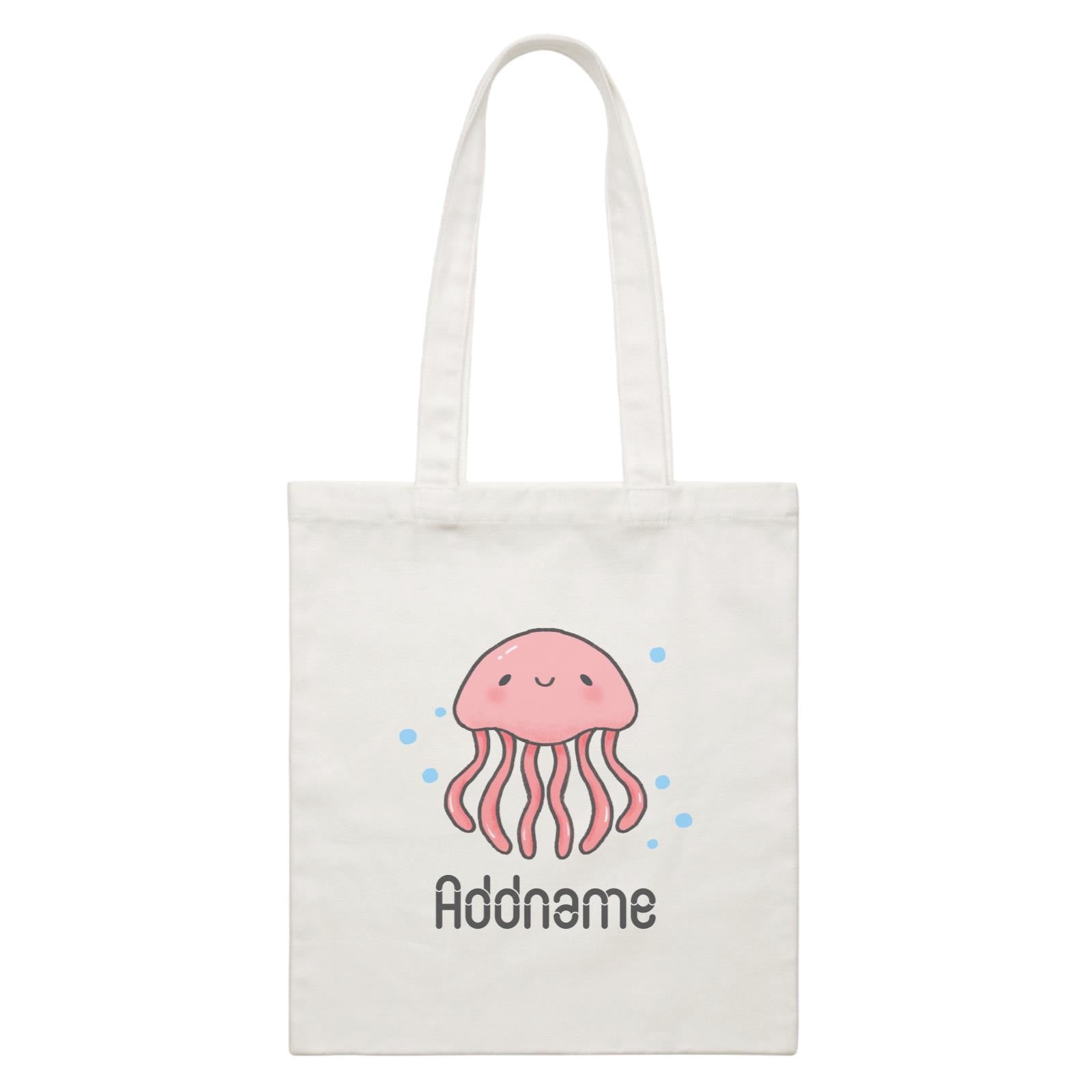 Cute Hand Drawn Style Jellyfish Addname White Canvas Bag