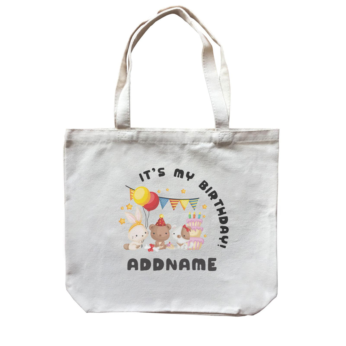 Birthday Friendly Animals Rabbit Bear And Dog Party It's My Birthday Addname Canvas Bag
