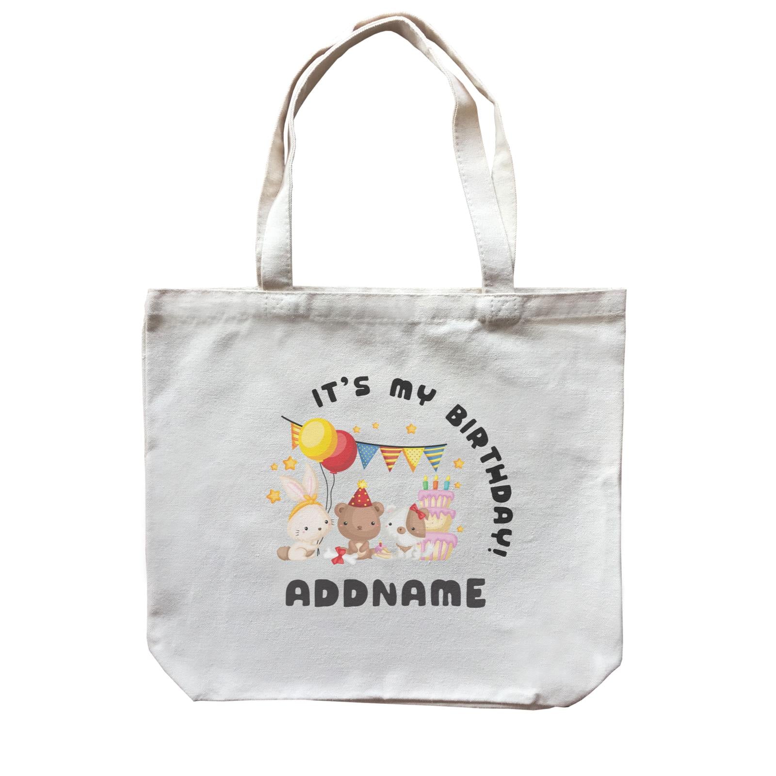 Birthday Friendly Animals Rabbit Bear And Dog Party It's My Birthday Addname Canvas Bag