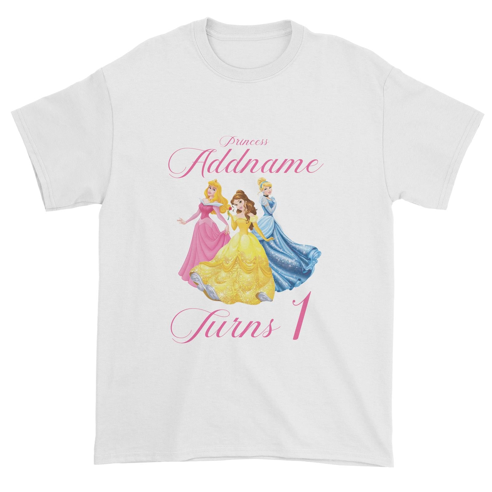 Princess Addname Birthday Theme Personalizable with Name and Number Unisex T-Shirt