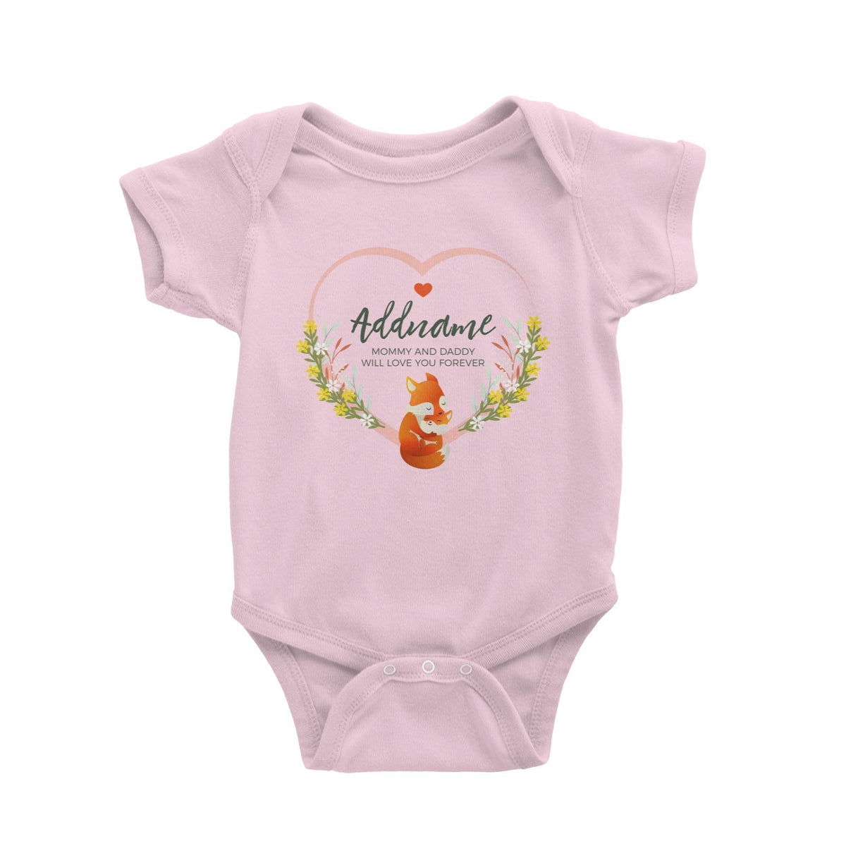 Loving Mother and Baby Fox in Heart Personalizable with Name and Text Baby Romper
