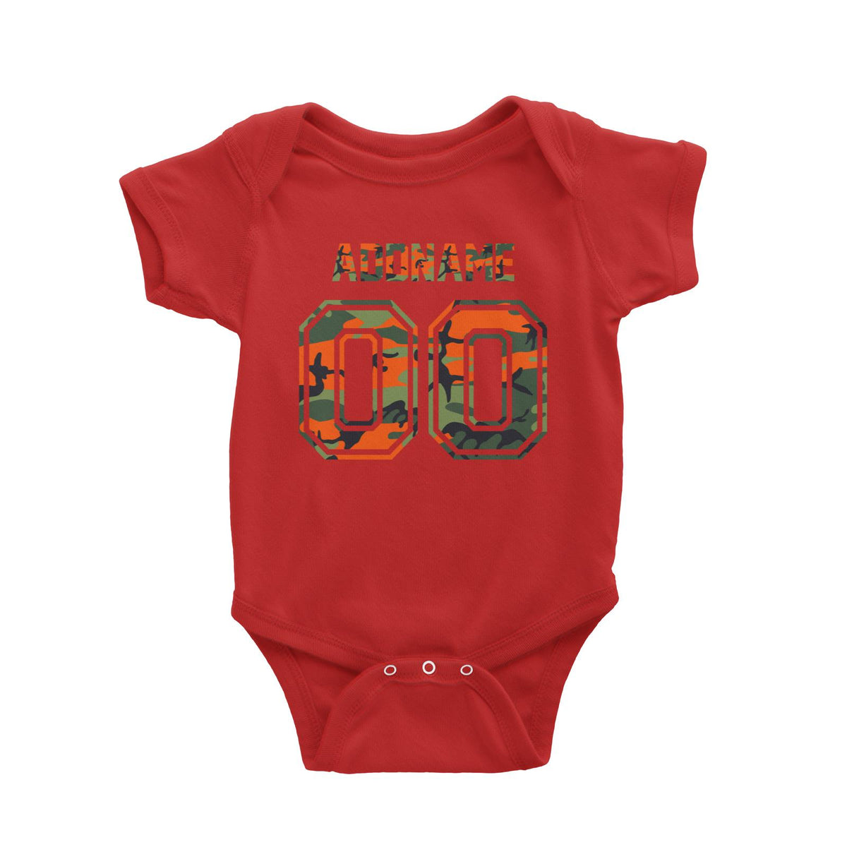 Jersey Red Camo With Name and Number Baby Romper