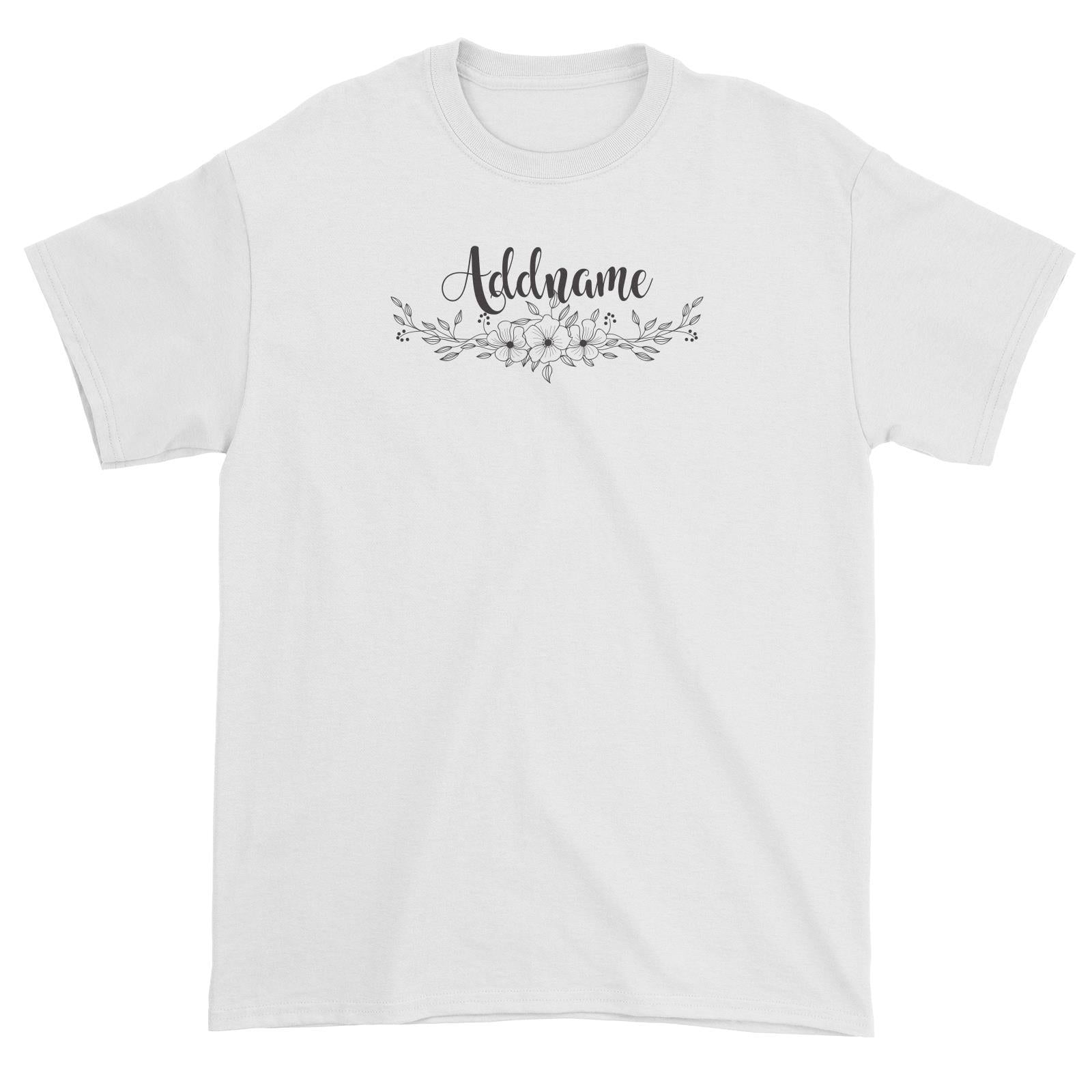 Bridesmaid Monochrome Floral Addname Unisex T-Shirt